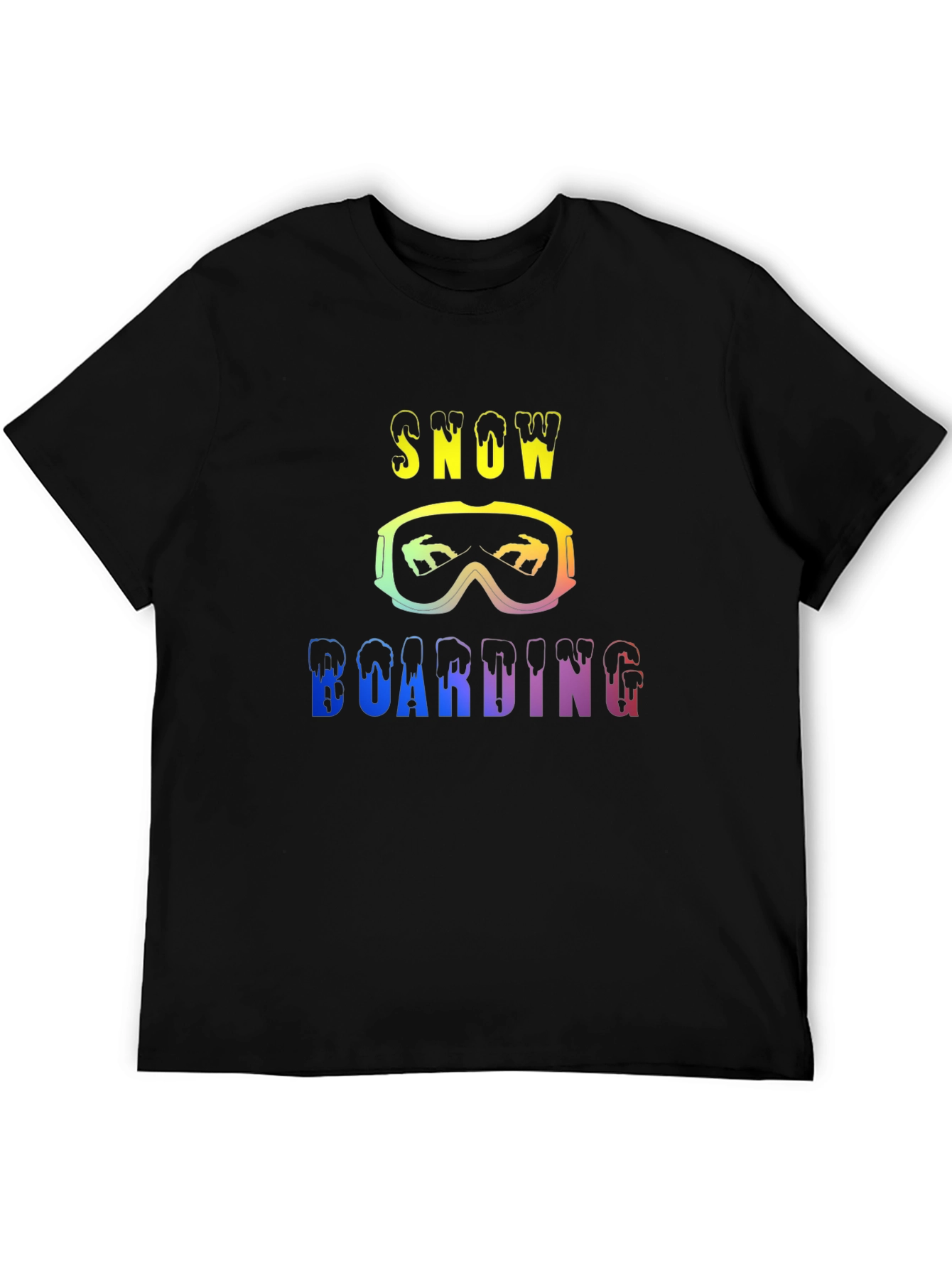 Black Snow Boarding Rainbow Graphic Black T-Shirt view 5