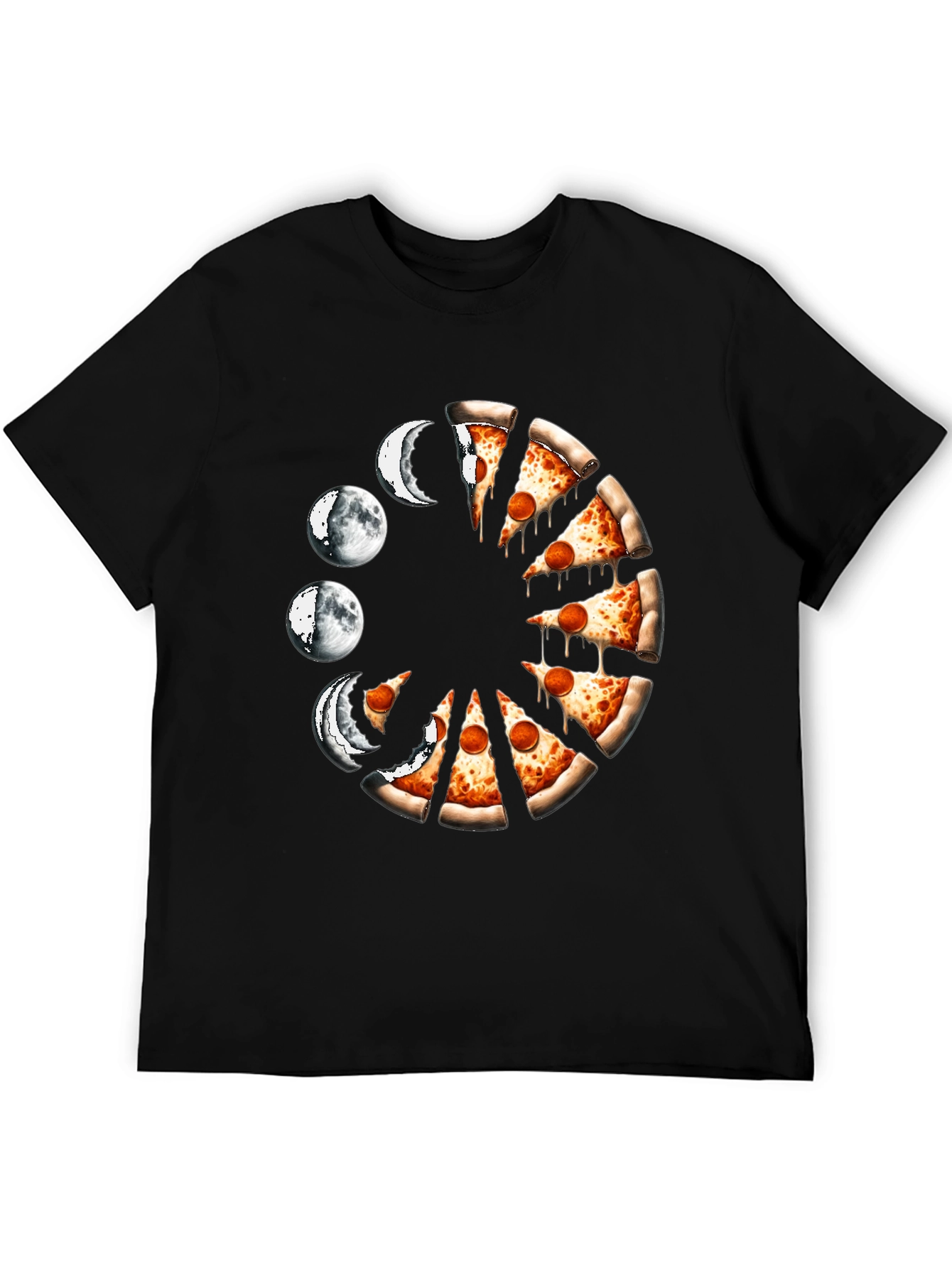 Black Pizza Moon Phases Graphic Tee view 5