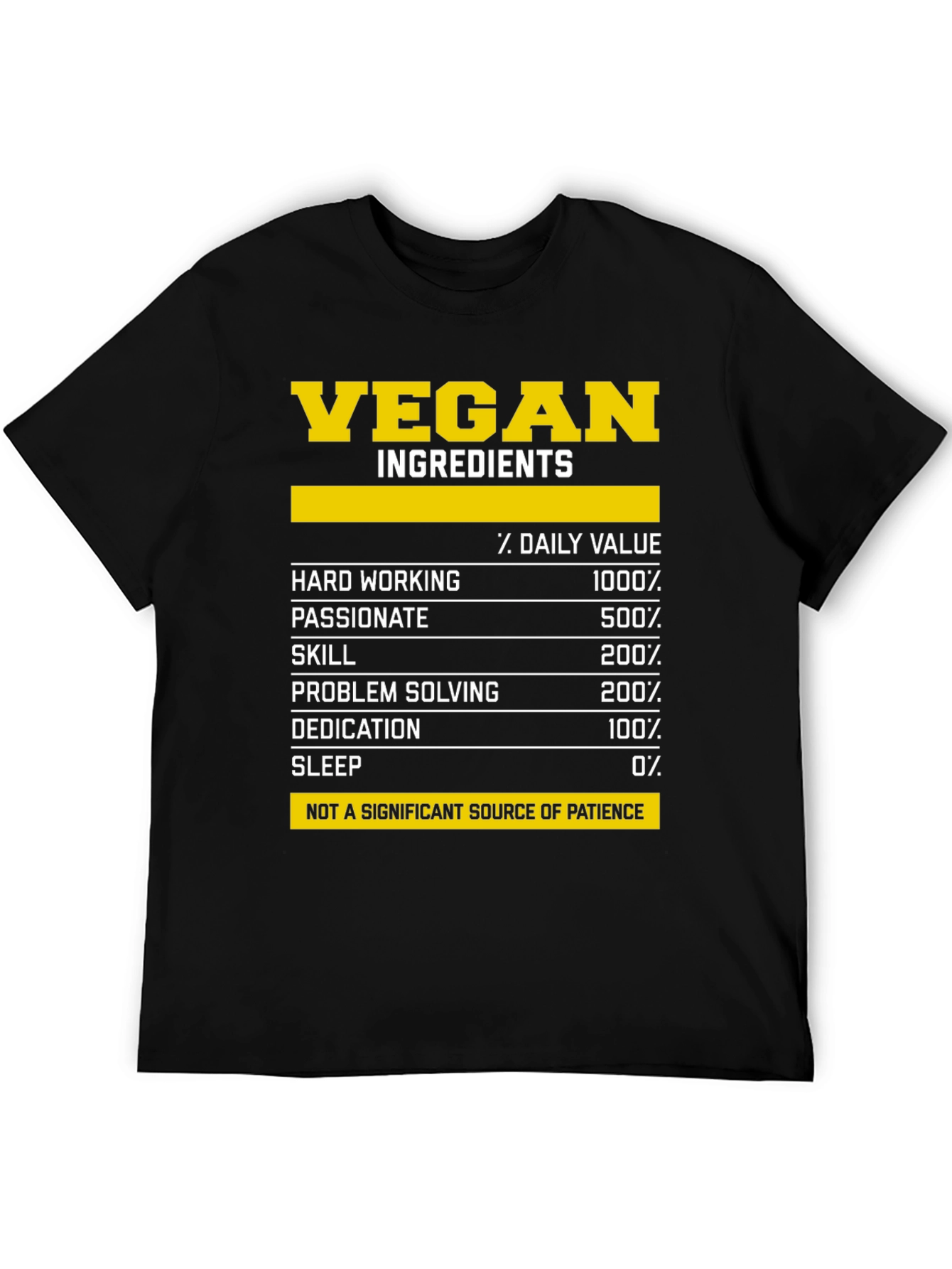 Black Vegan Ingredients T-Shirt - Funny Nutrition Facts Tee view 5