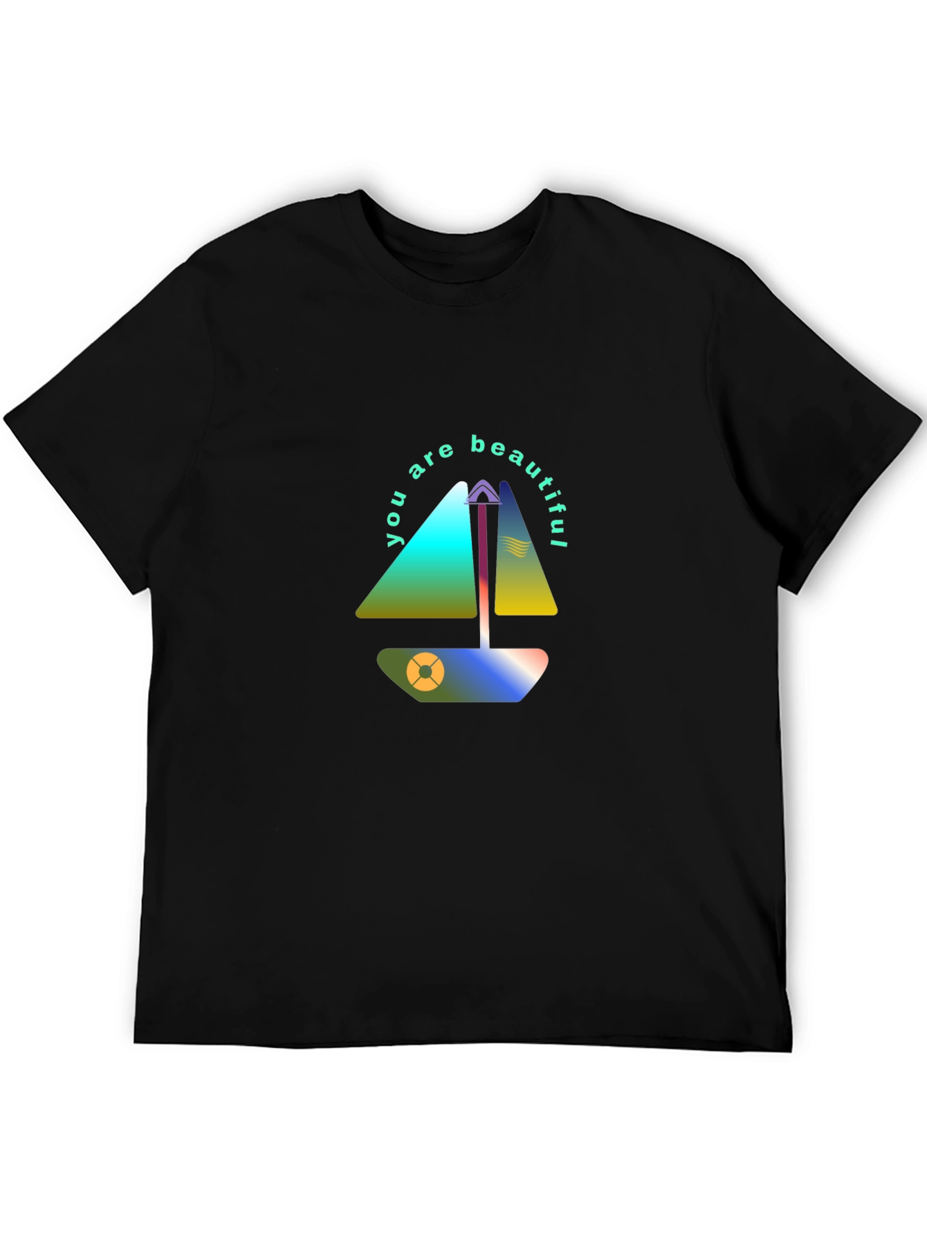 Black Modern Sailboat Graphic Tee - You Are Beautiful view 5