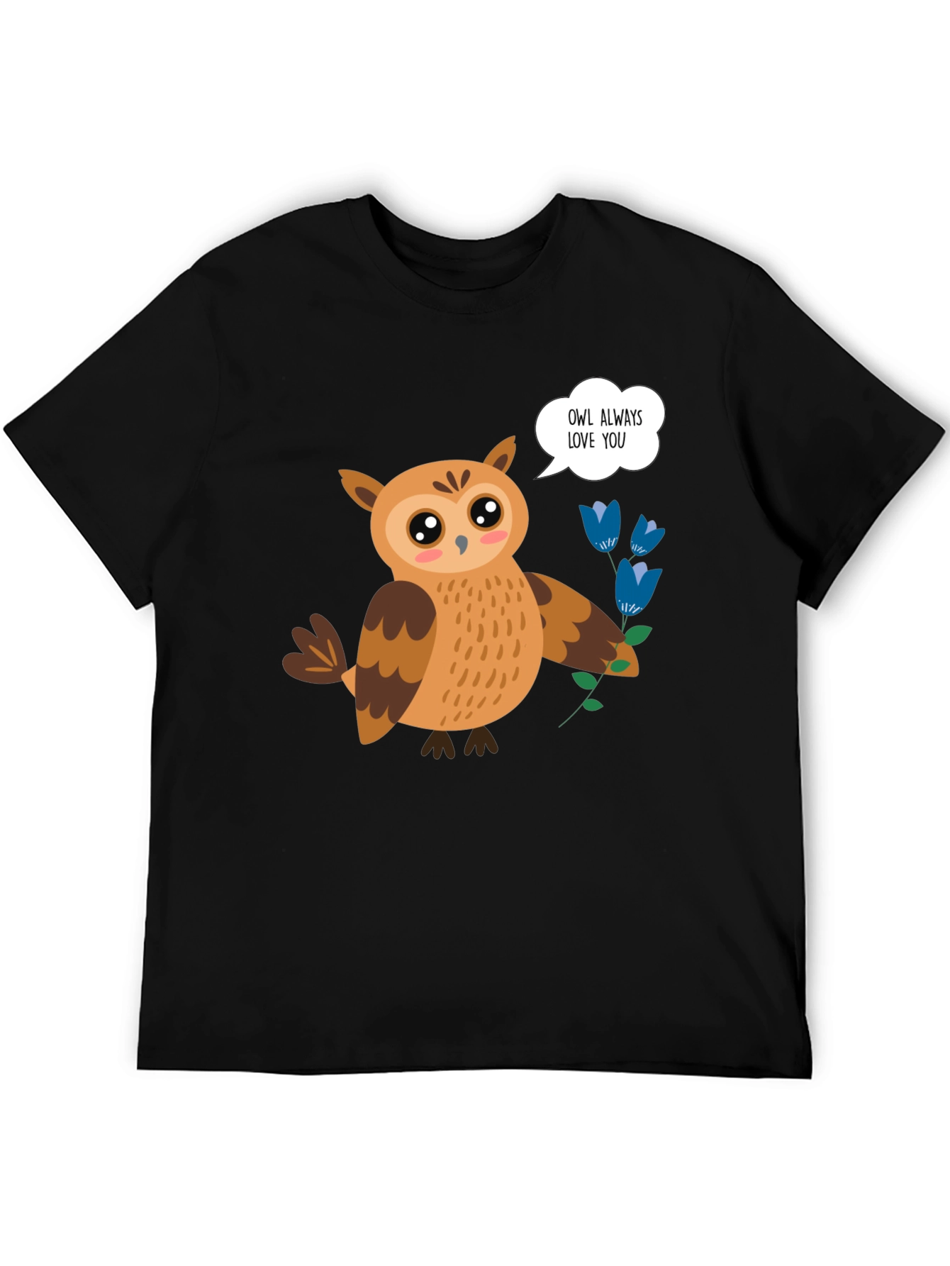 Black Cute Owl Always Love You Graphic Black T-Shirt view 5