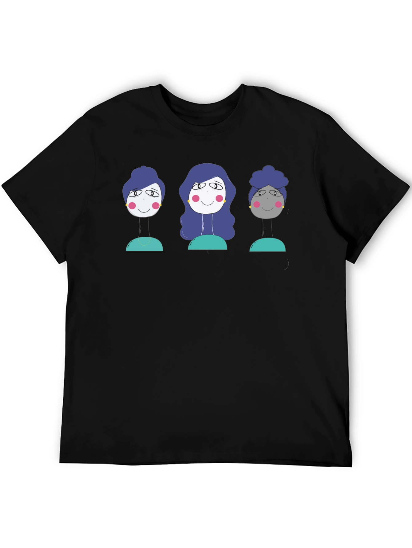 Black Drawn Faces Black Tee view 5