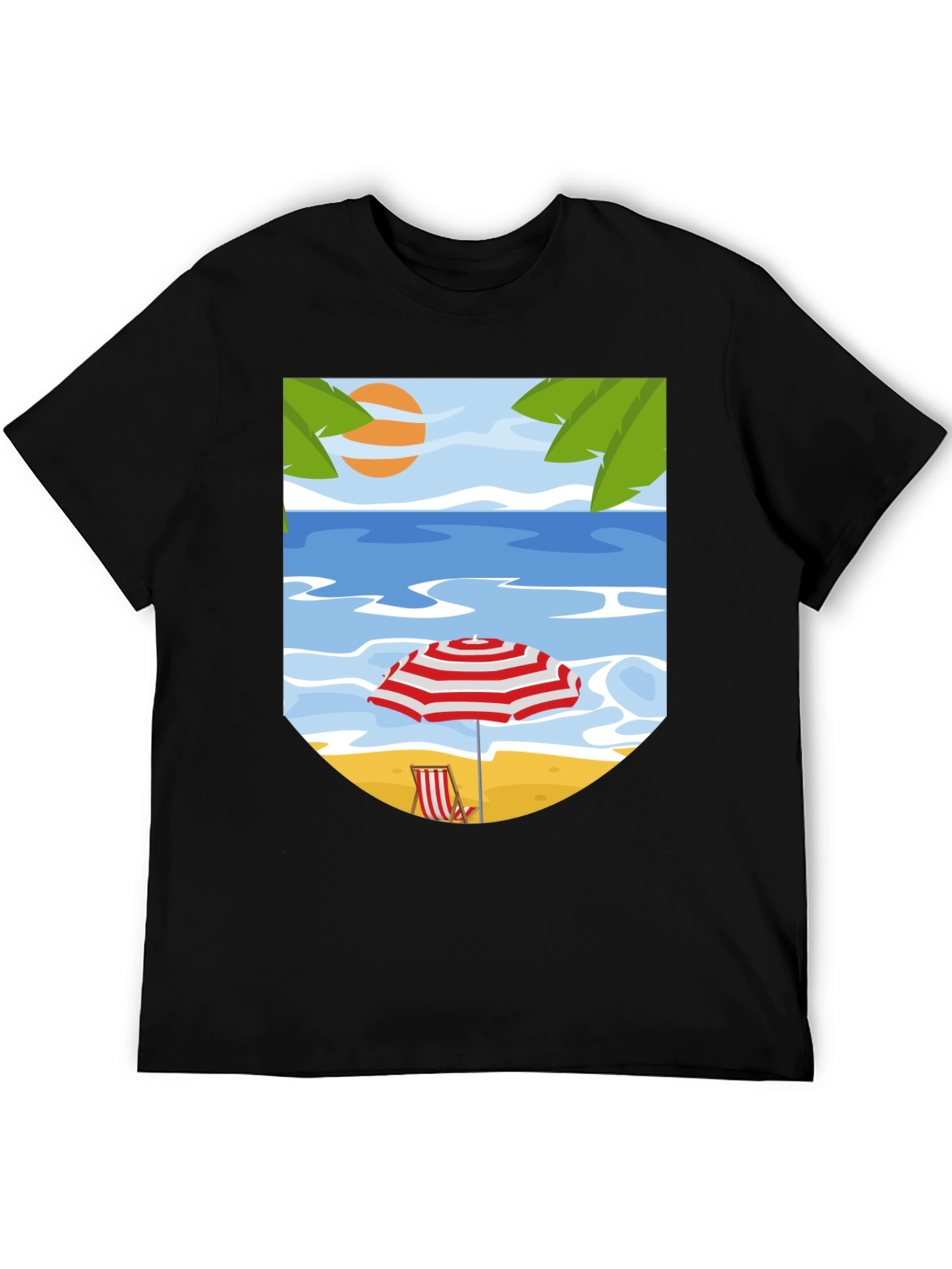 Black Beach Scene Graphic Tee - Black Cotton T-Shirt view 5