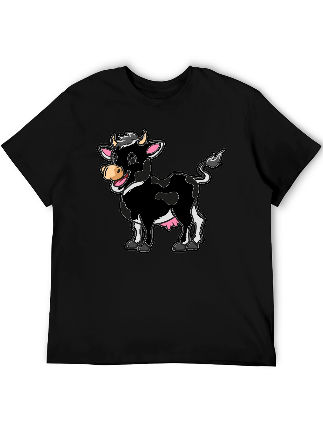 Black Funny Cartoon Cow Graphic Print T-Shirt view 5