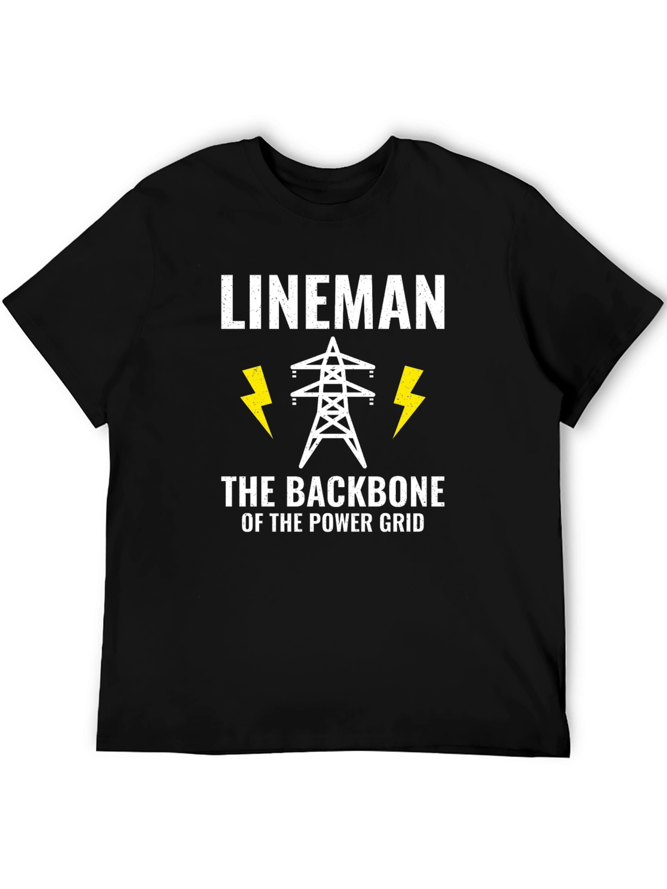 Black Lineman Power Grid Backbone Black T-Shirt view 5