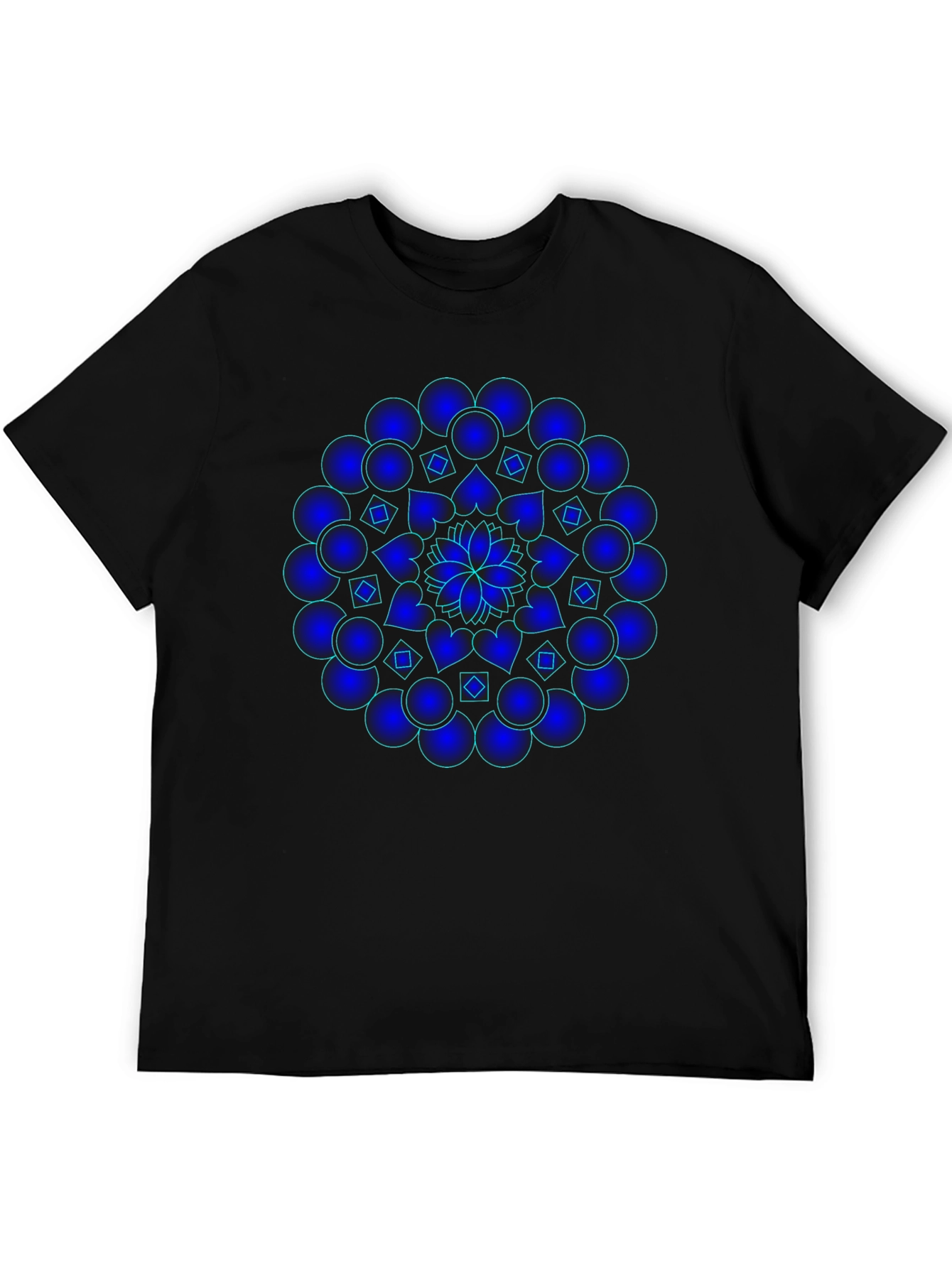 Black Mandala T-Shirt - Graphic Blue Print, Black Cotton Tee view 5