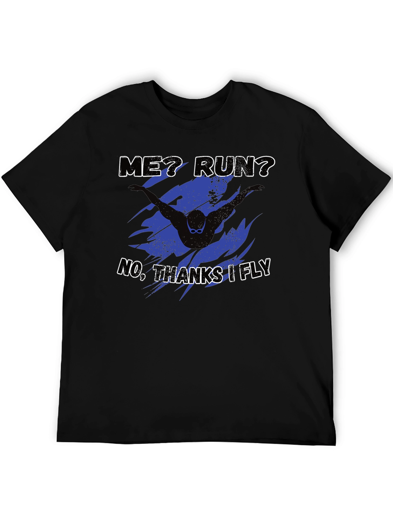 Black Funny Swimmer T-Shirt - No Running, Just Flying! view 5