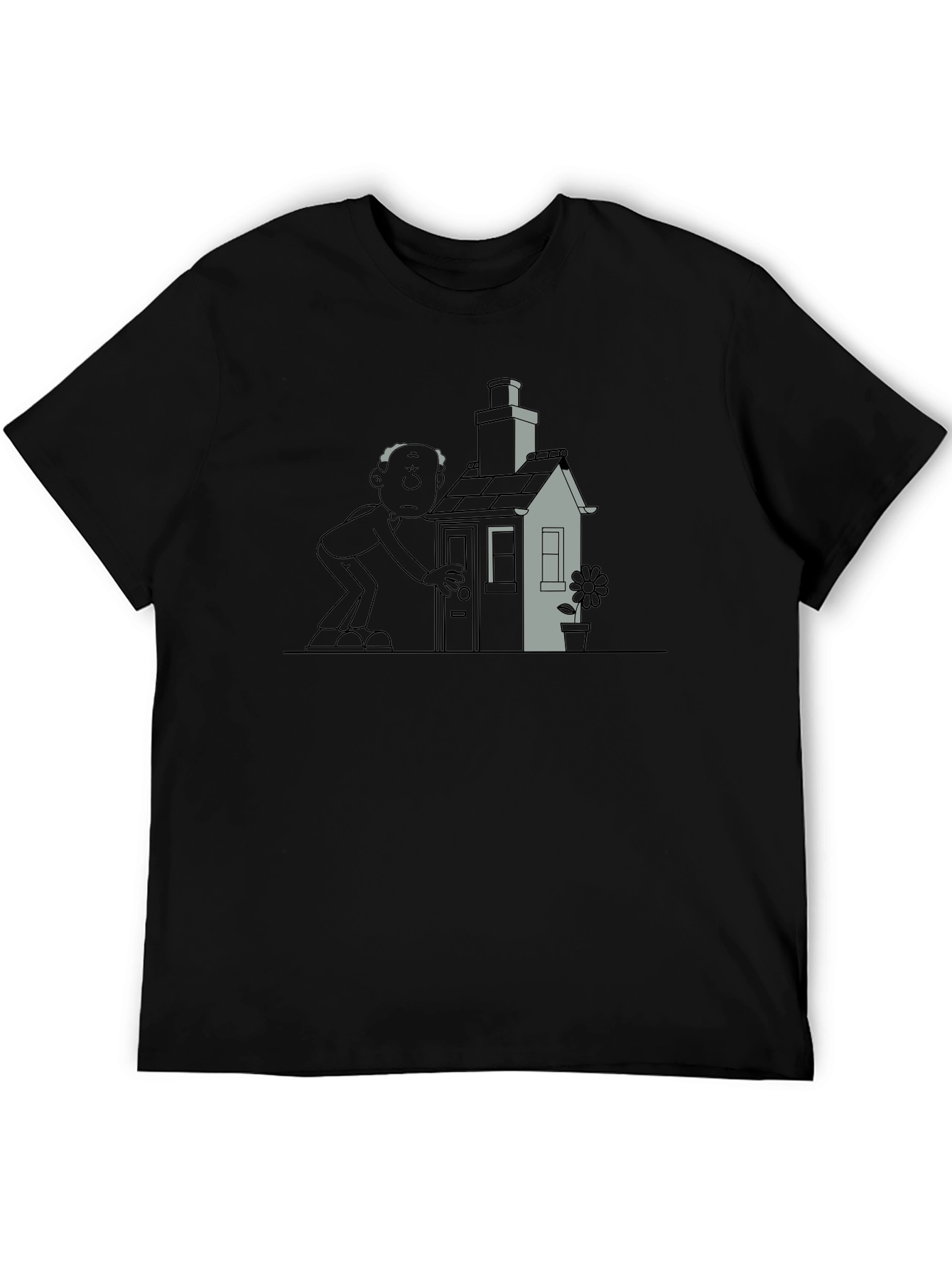 Black Cartoon House & Man Black T-Shirt view 5
