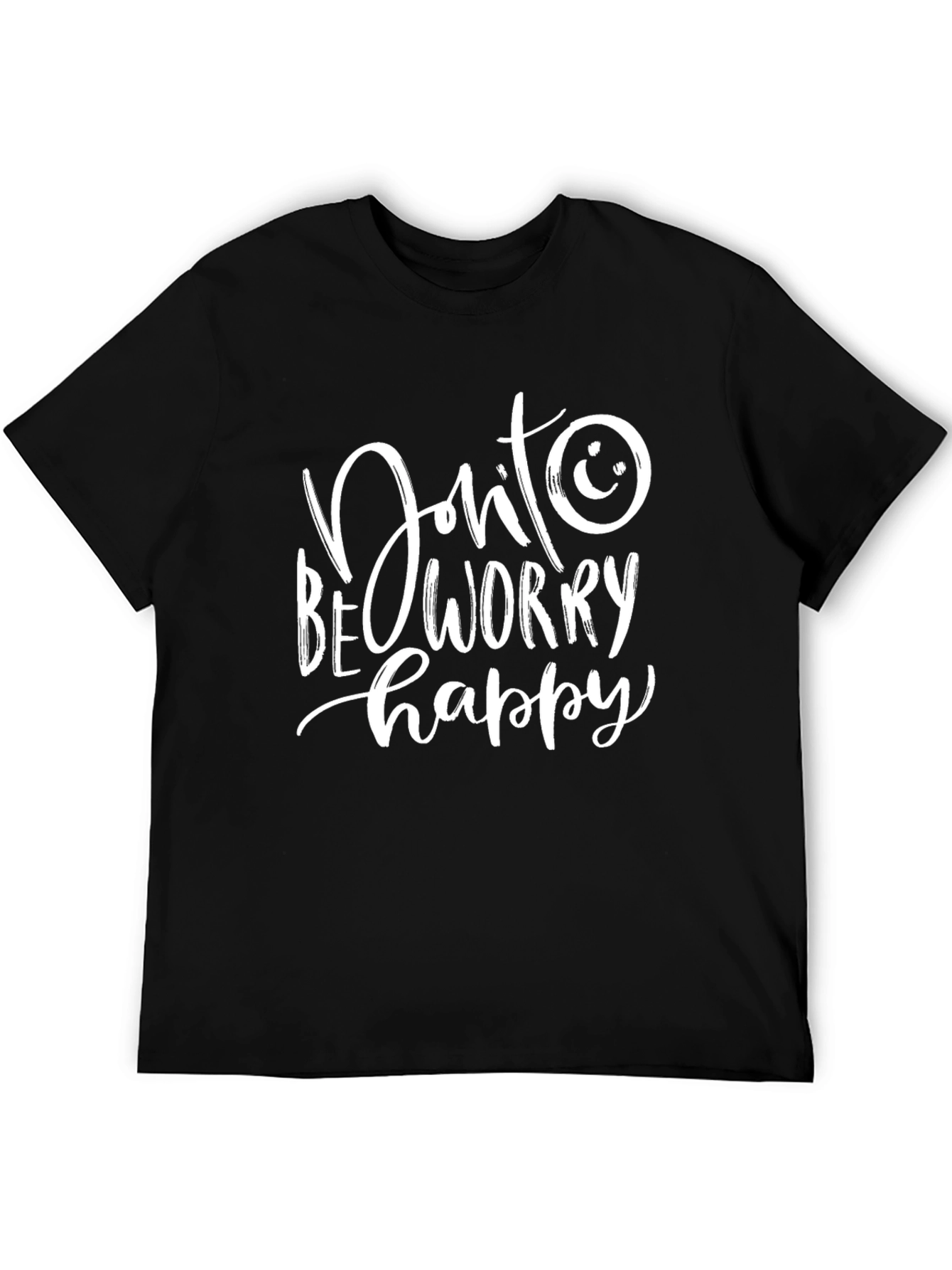 Black Don't Worry Be Happy T-Shirt - Black Cotton Casual Tee view 5