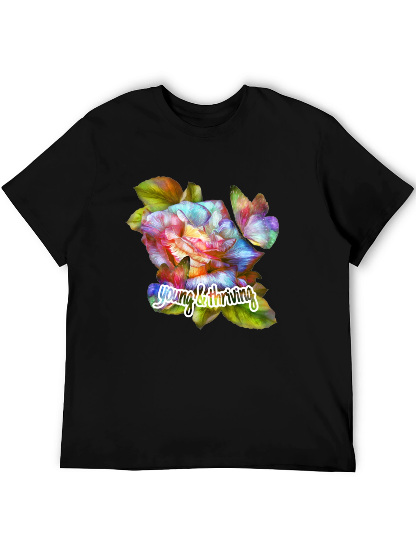 Black Young & Thriving Floral Graphic T-Shirt view 5