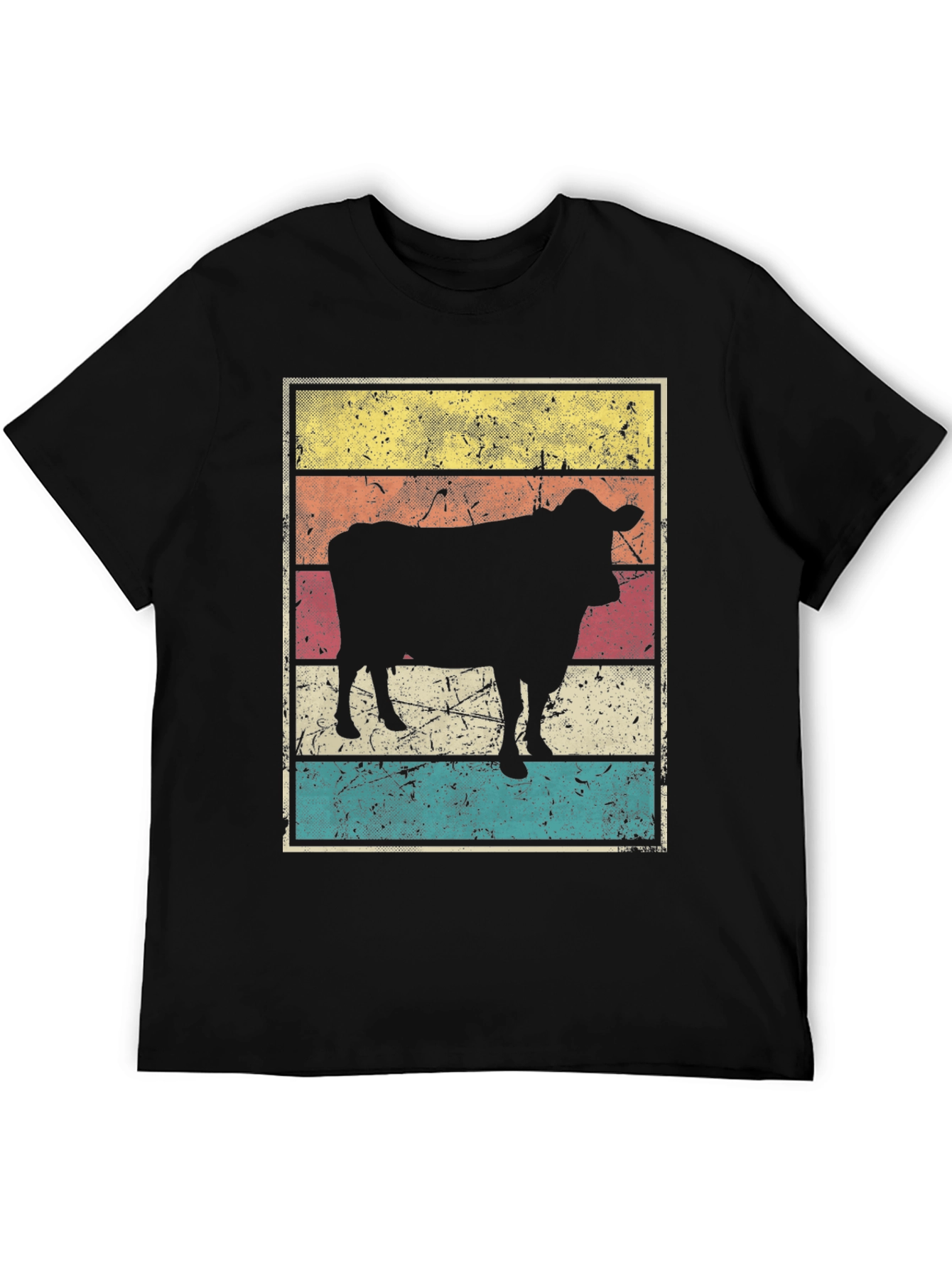 Black Retro Cow Graphic T-Shirt view 5