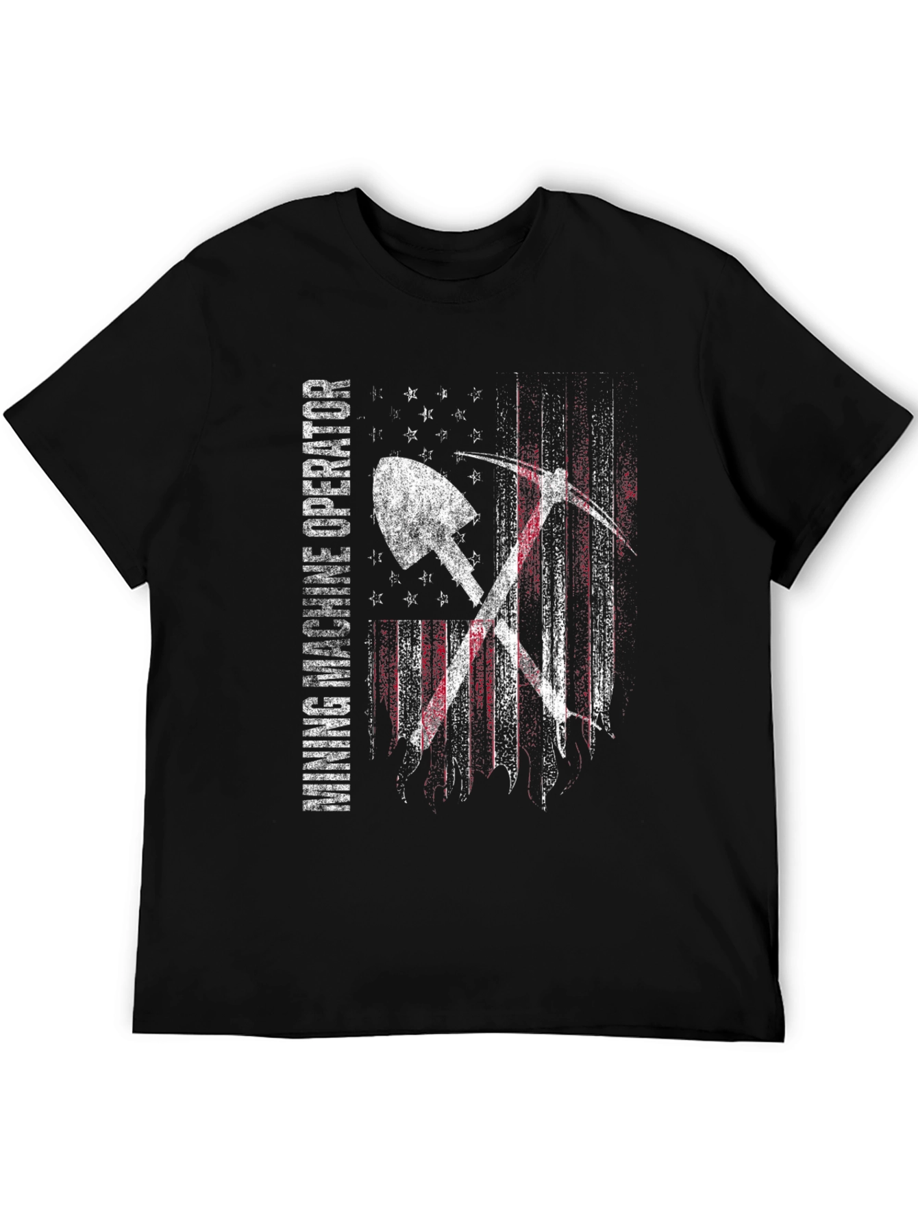 Black Mining Machine Operator USA Flag T-Shirt view 5