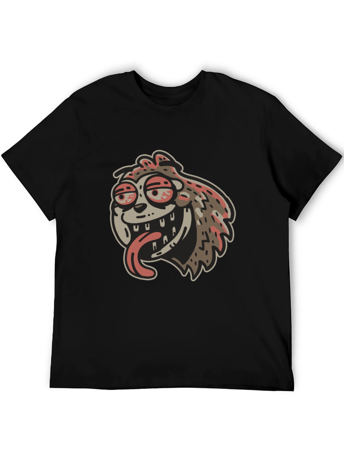 Black Cartoon Sloth Graphic Black T-Shirt view 5