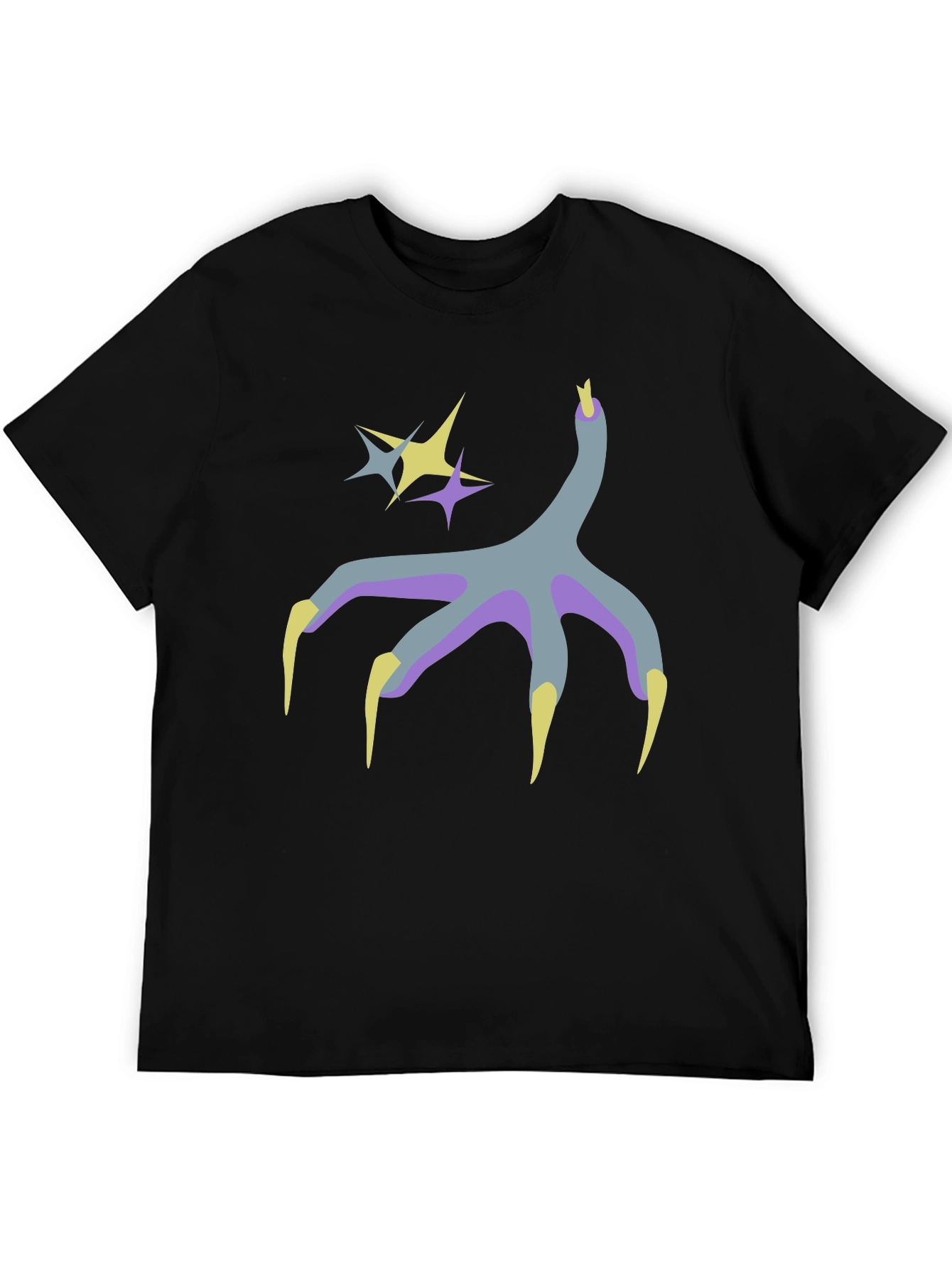Black Graphic Print Tee - Bird Claw and Stars Design view 5