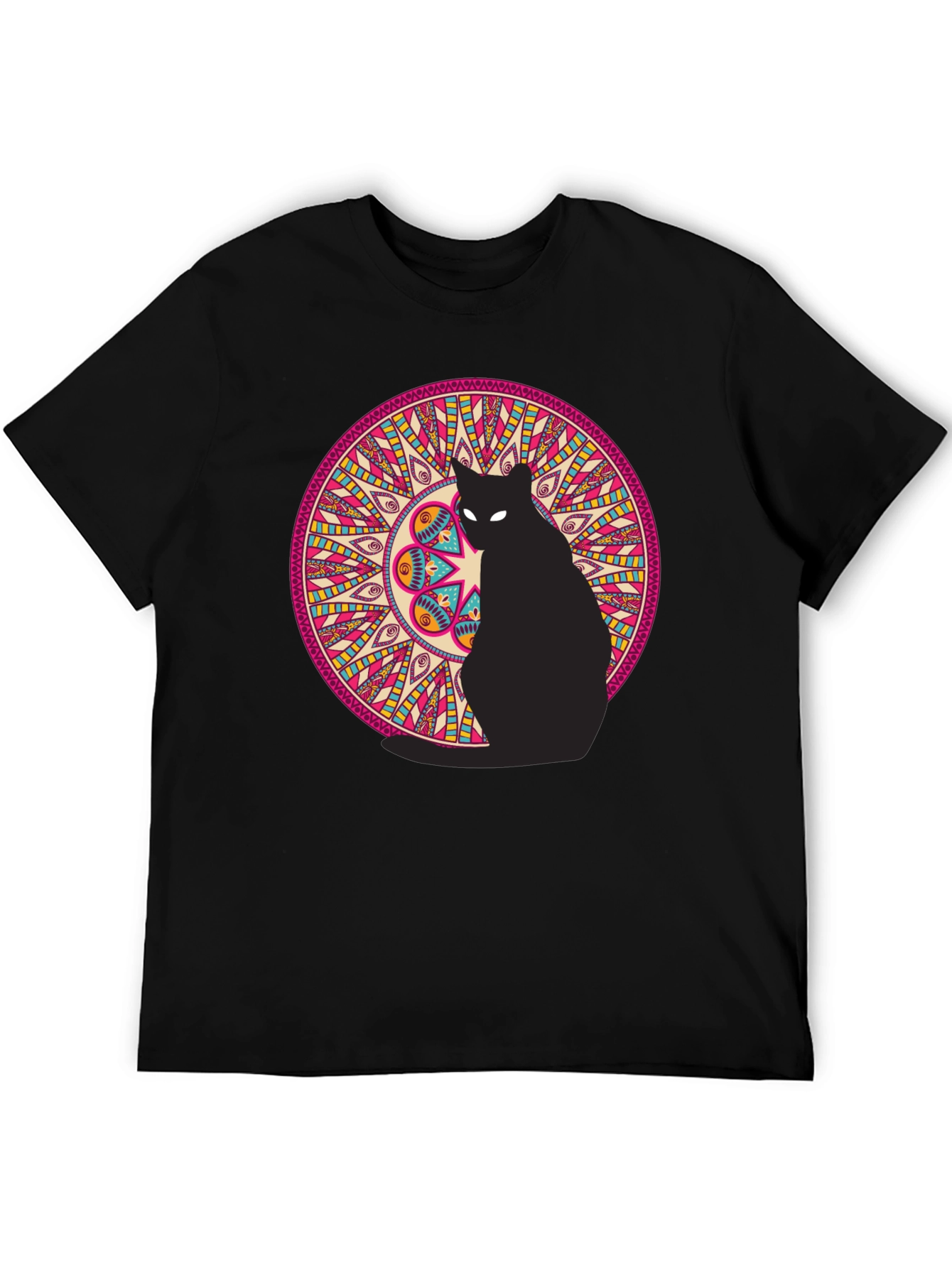 Black Black Cat Mandala Graphic Tee view 5