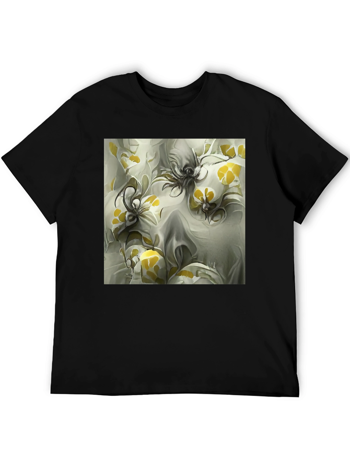 Black Abstract Floral Print Black T-Shirt view 5