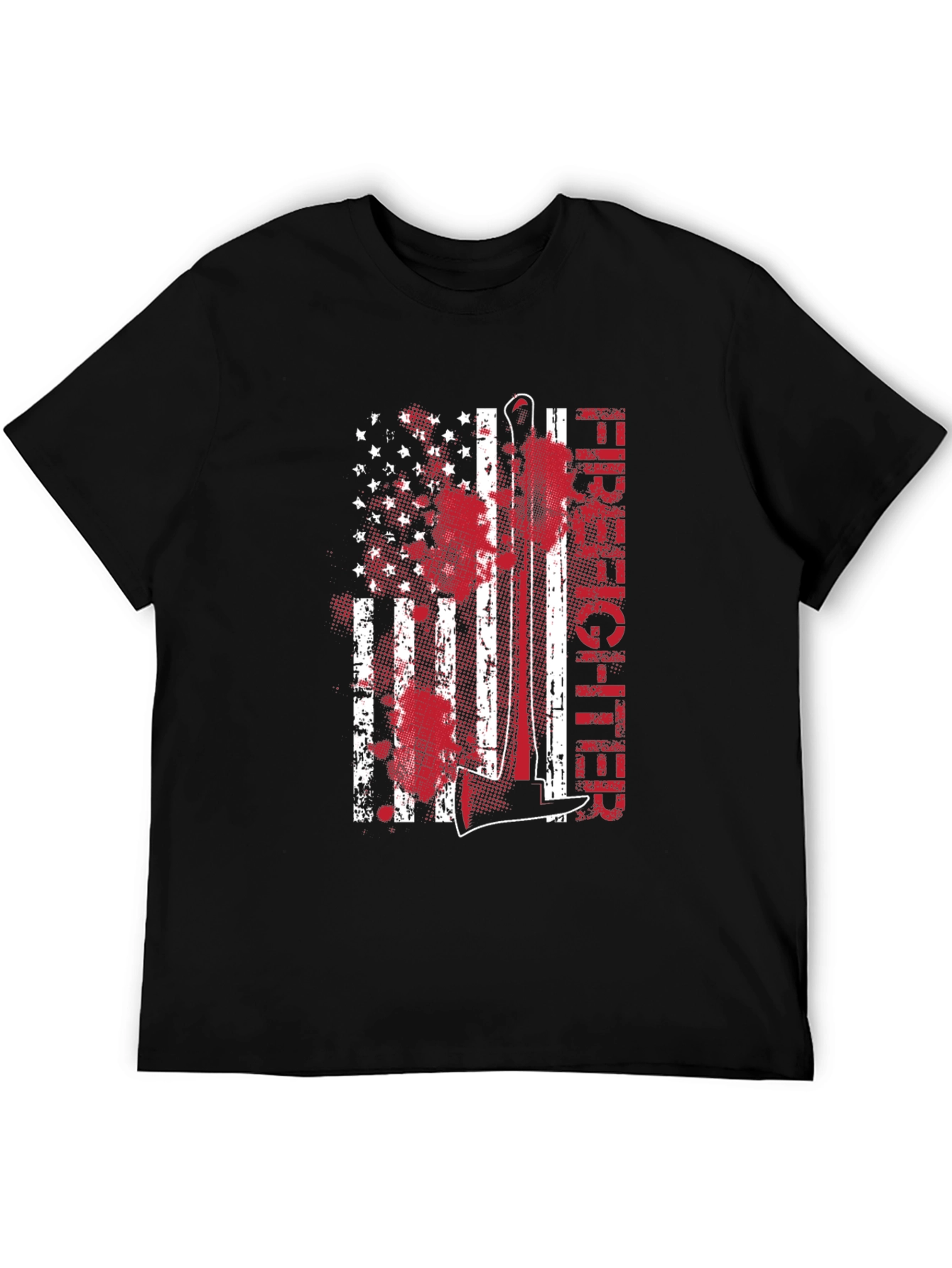 Black Firefighter American Flag Graphic Tee view 5