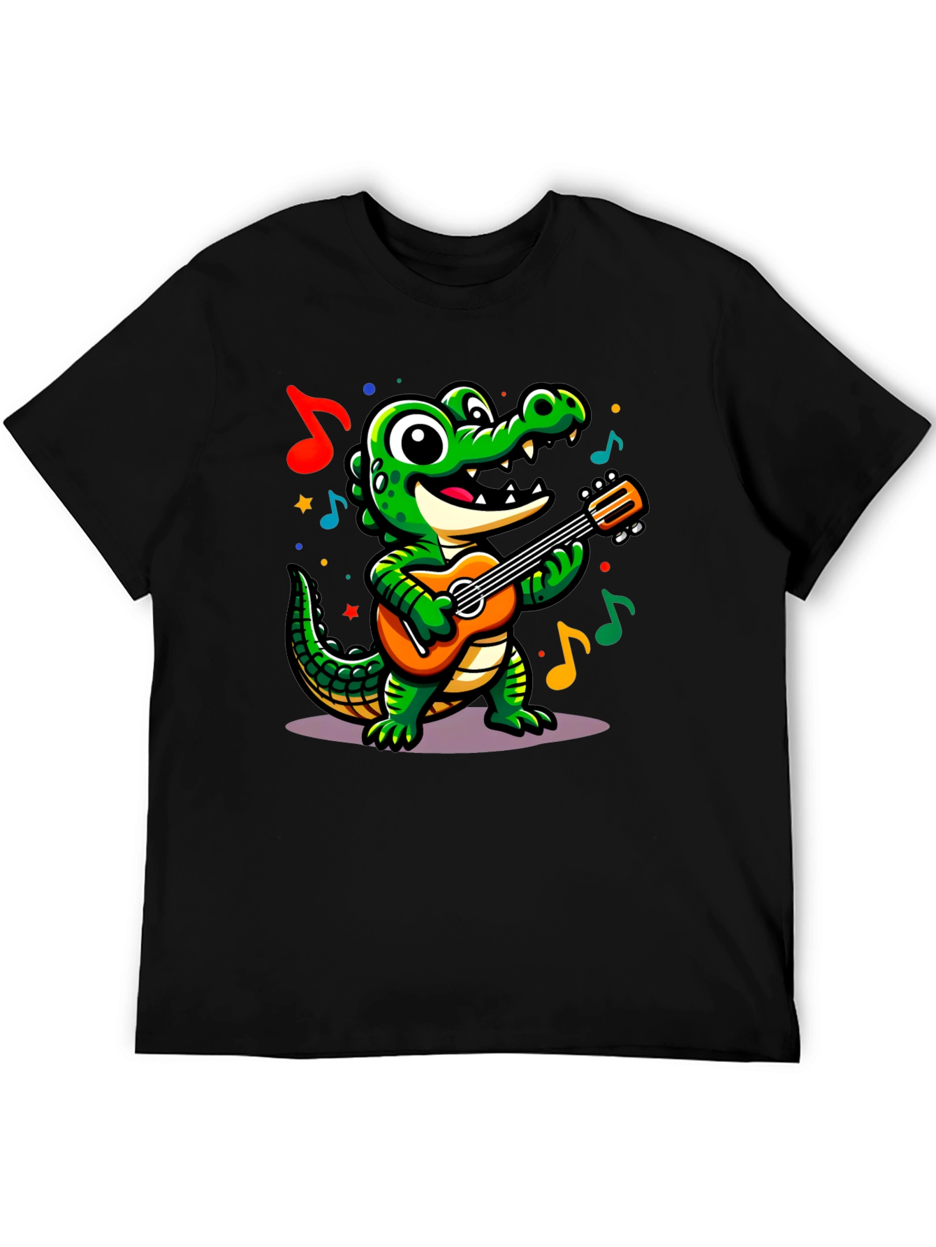 Black Cartoon Alligator Guitar T-Shirt view 5