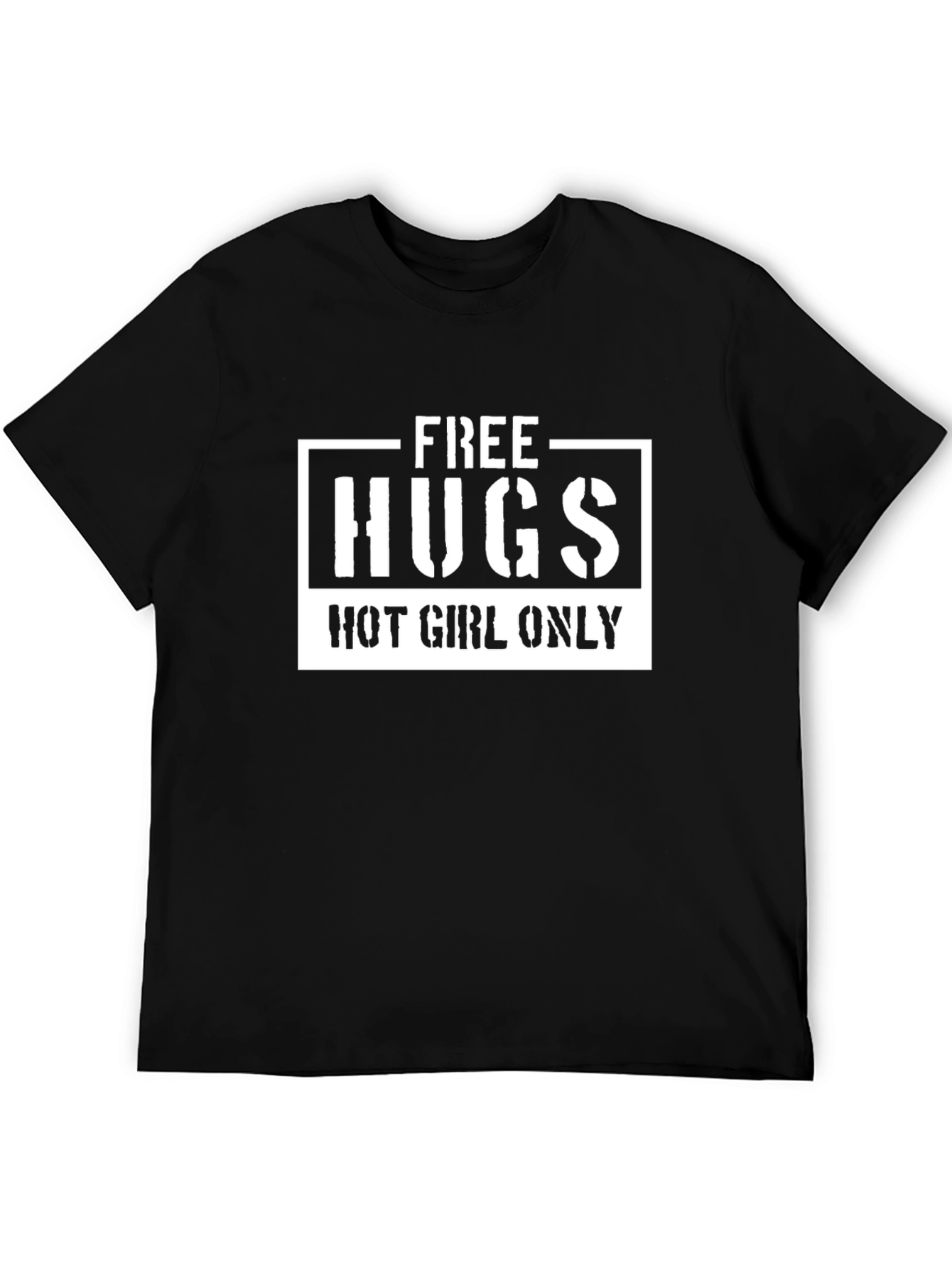 Black Free Hugs Hot Girl Only T-Shirt - Black Casual Tee view 5