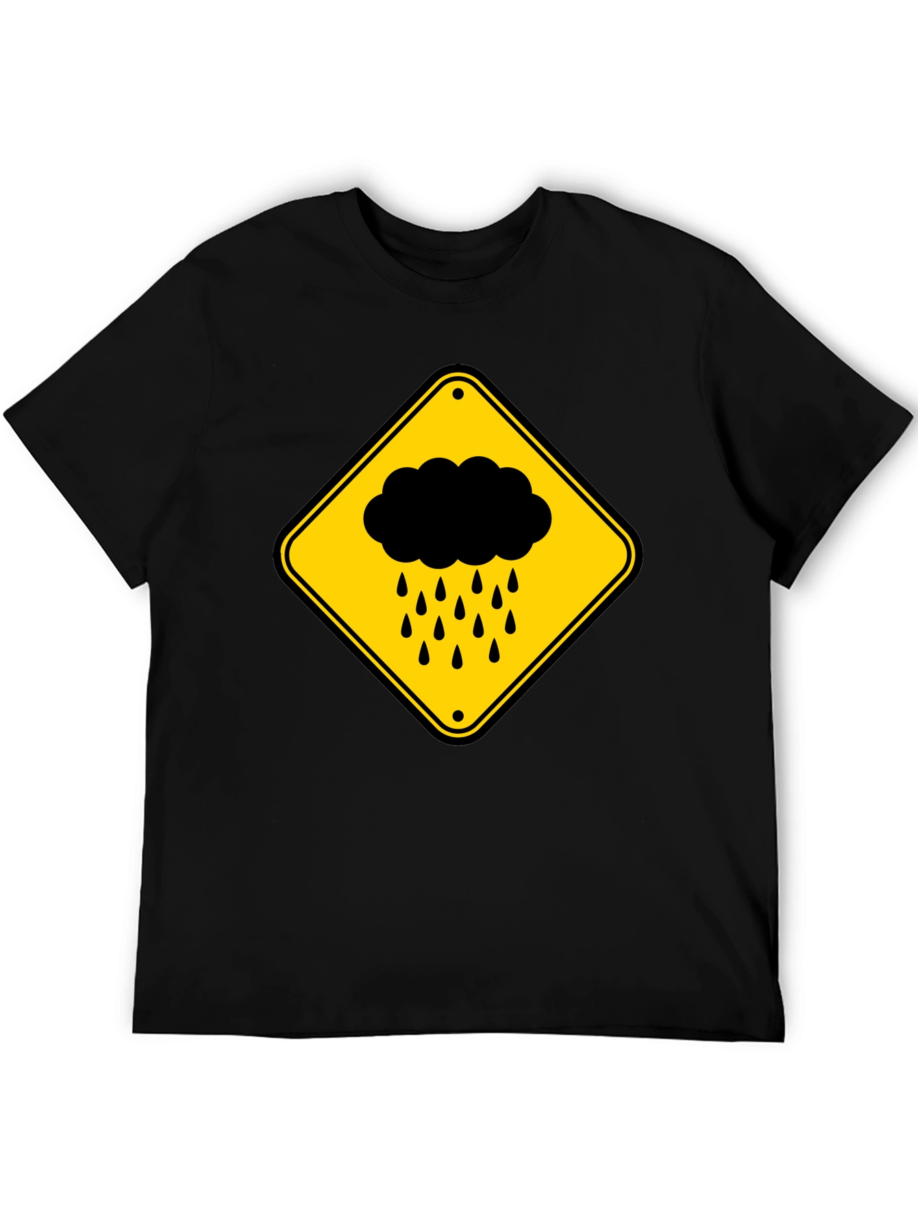 Black Rainy Day Warning T-Shirt - Black Cotton Tee view 5