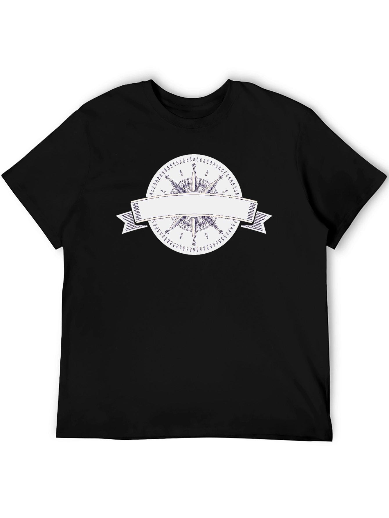 Black Men's Black T-Shirt with Compass Rose Graphic view 5