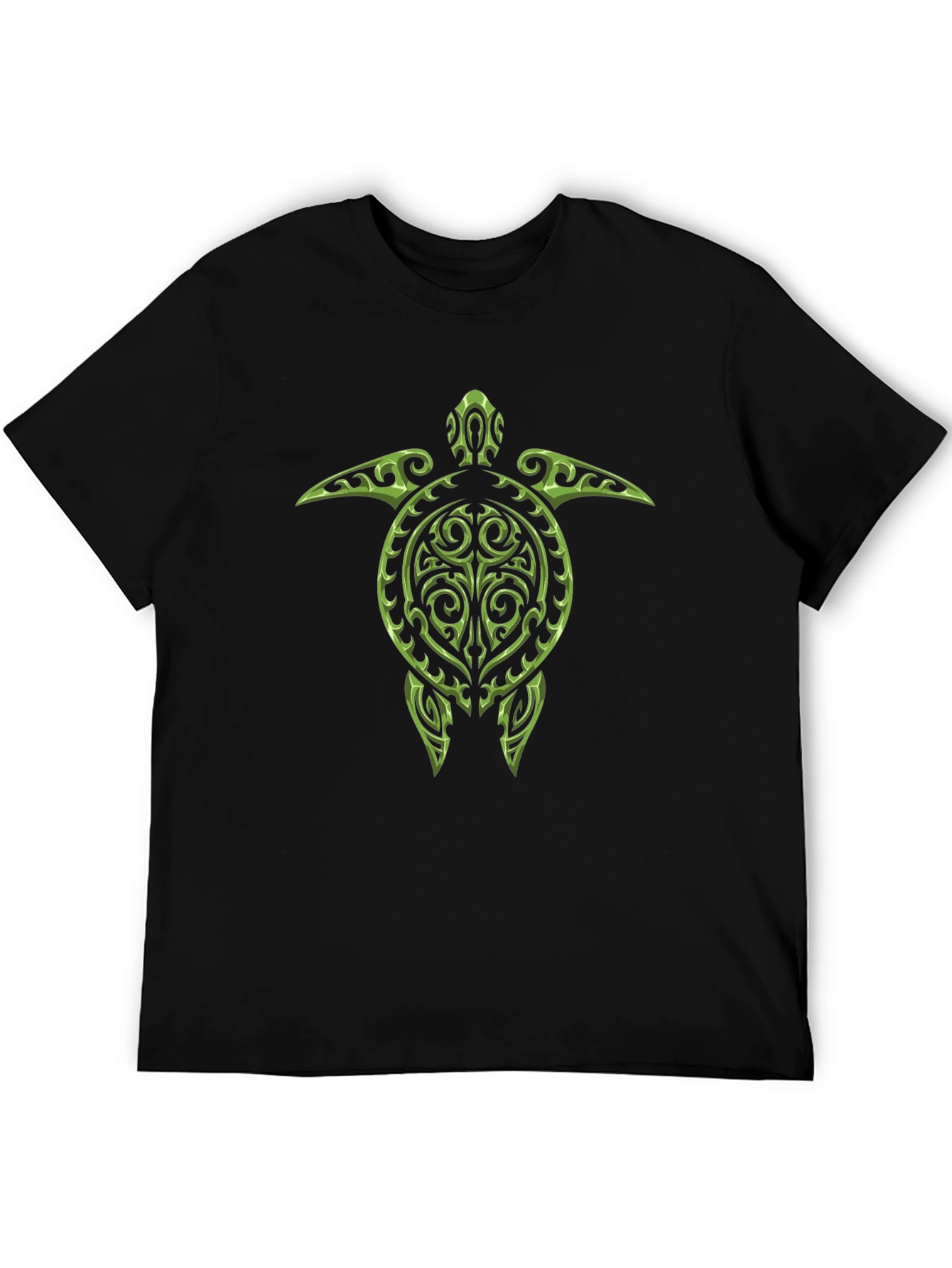 Black Tribal Turtle Graphic Tee - Black Cotton T-Shirt view 5