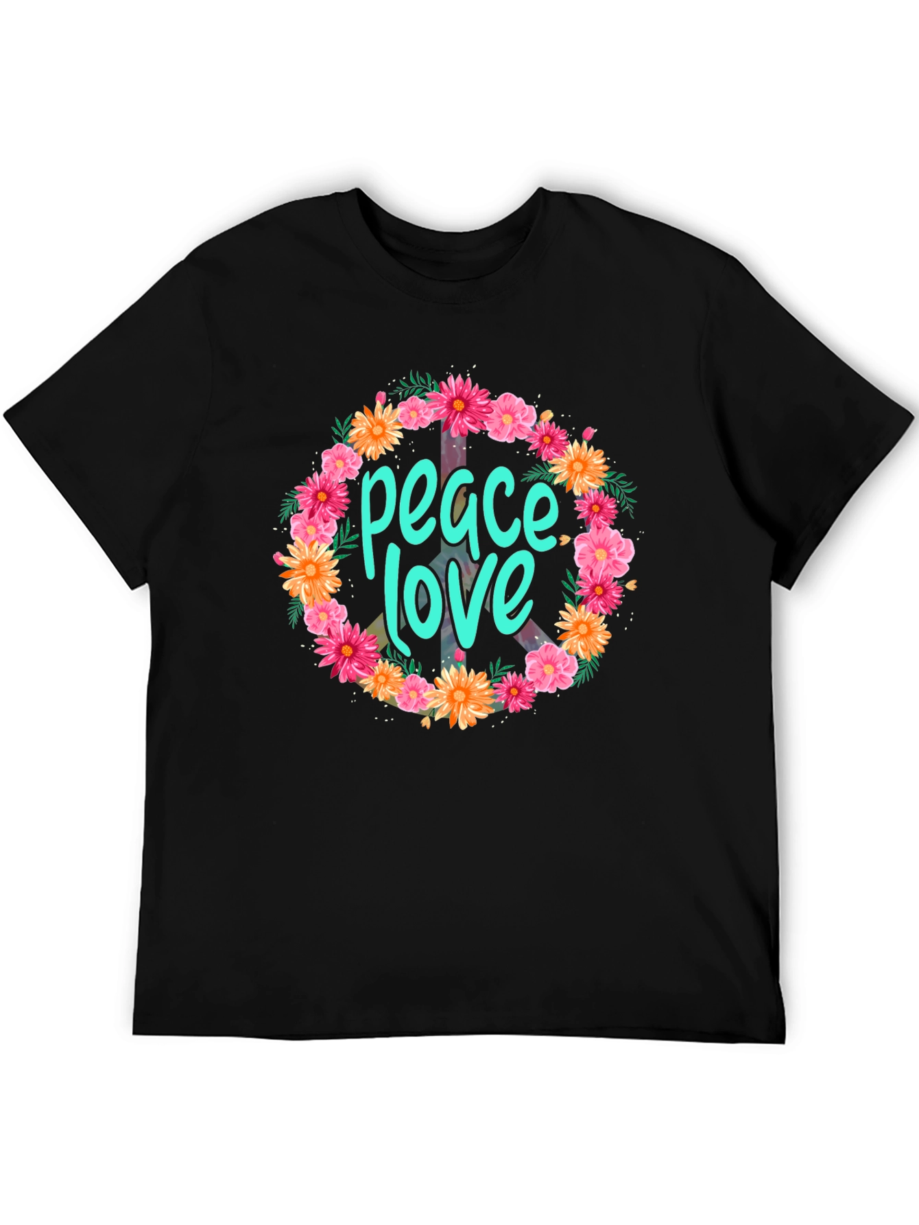 Black Peace Love Floral Wreath Graphic T-Shirt view 5