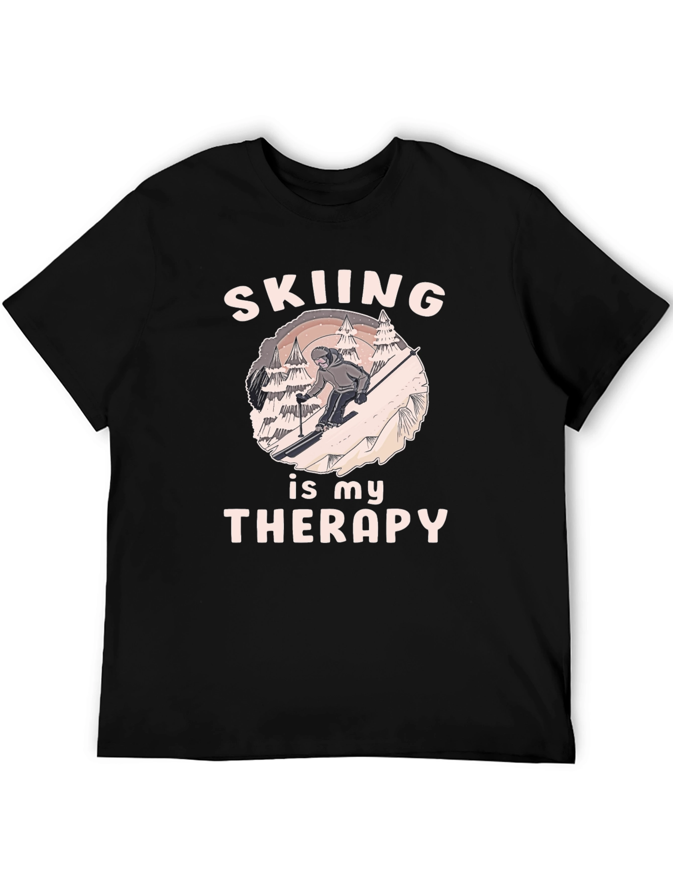Black Skiing Therapy T-Shirt - Winter Sport Apparel view 5
