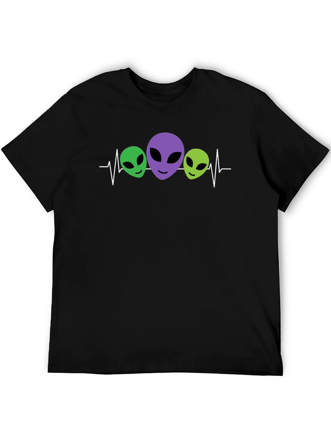 Black Alien Head Heartbeat T-Shirt view 5
