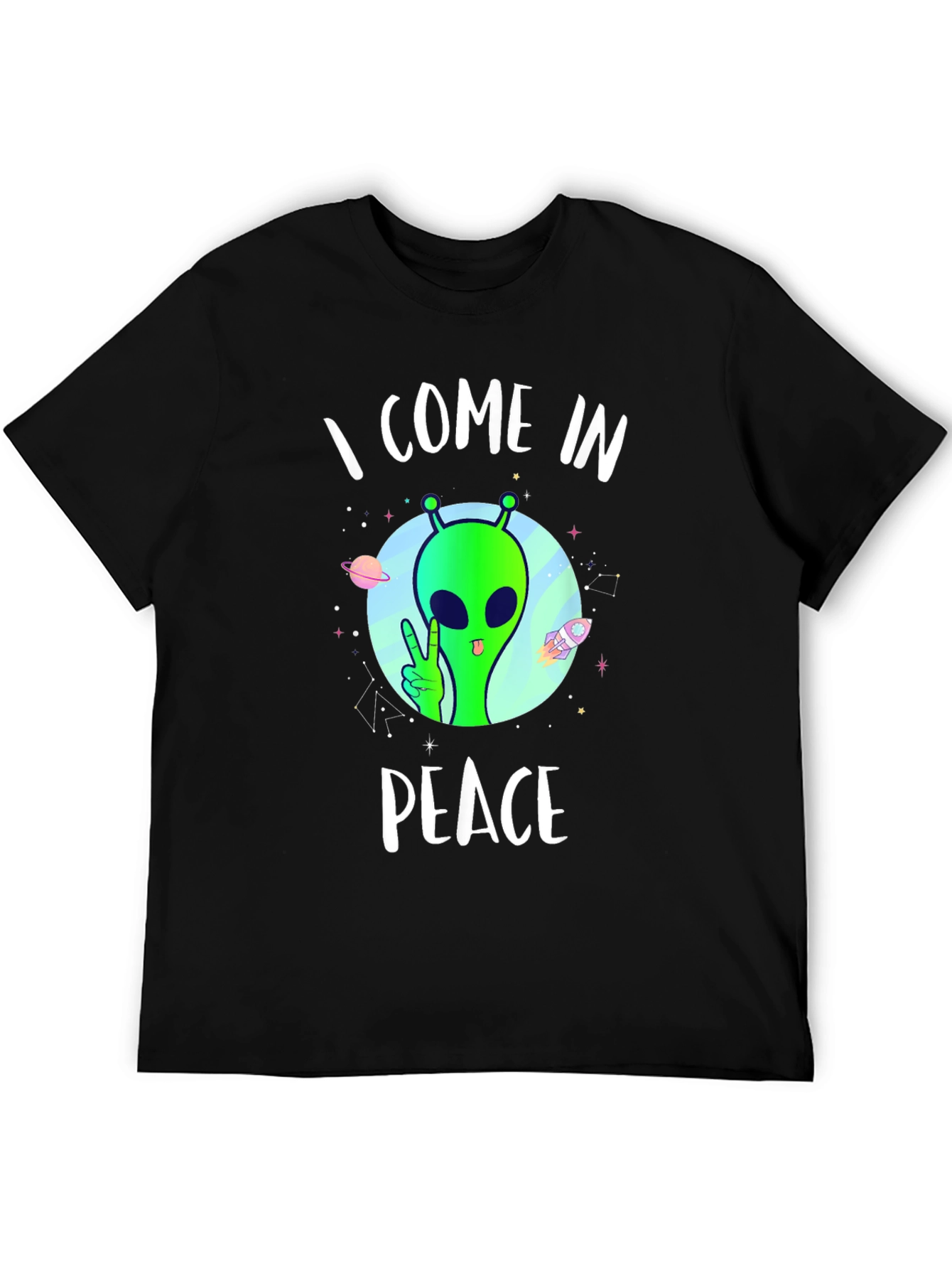 Black I Come In Peace Alien T-Shirt view 5