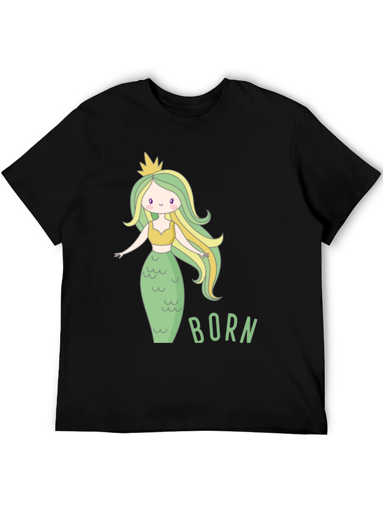Black Mermaid Born T-Shirt - Cute Cartoon Graphic Tee view 5