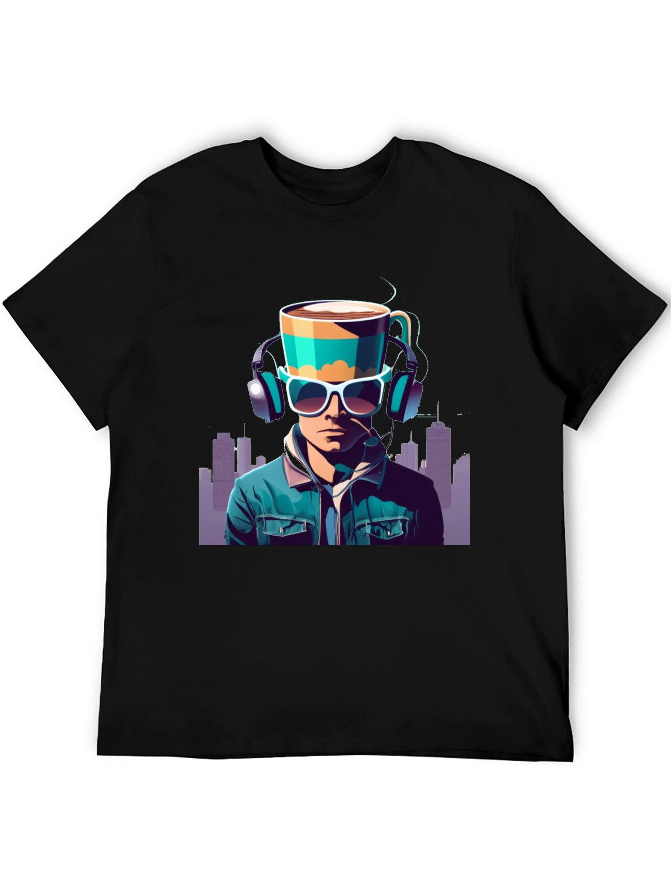 Black Coffee Headphone Man Graphic Tee view 5