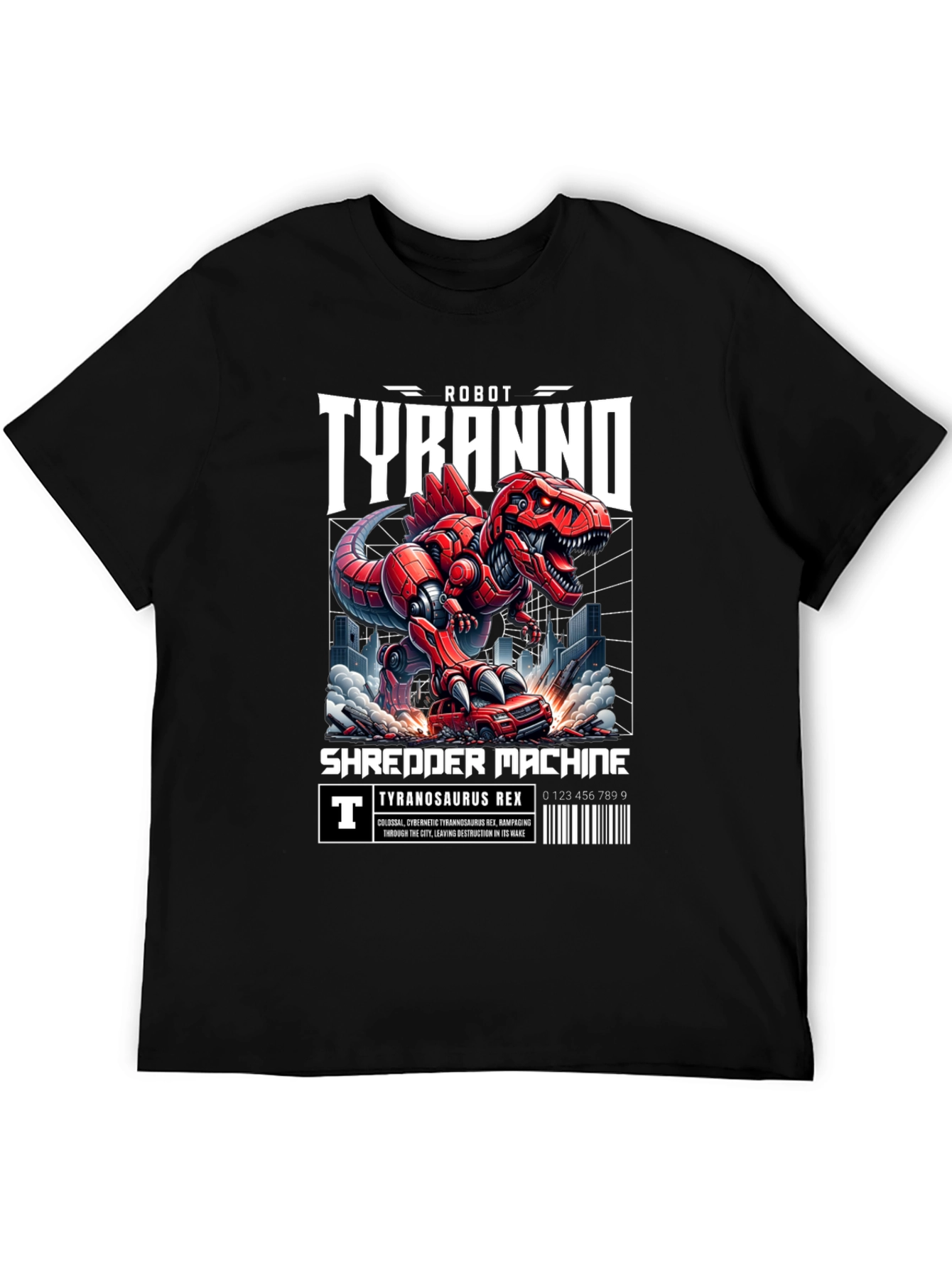 Black Robot Tyranno Shredder Machine T-Shirt view 5