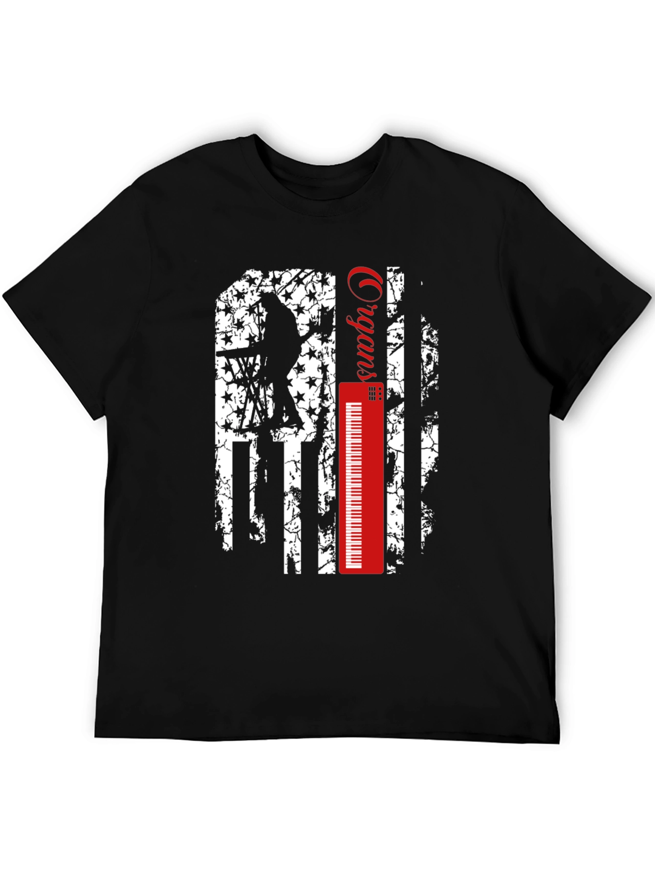 Black Musical Patriot Tee: Organs American Flag Design view 5