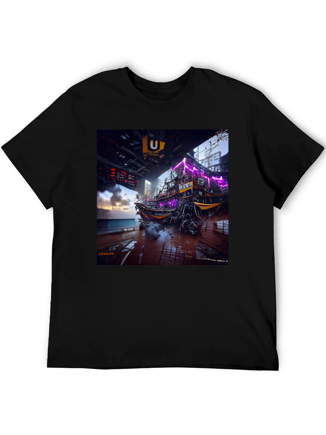 Black Cyberpunk Boat T-Shirt view 5