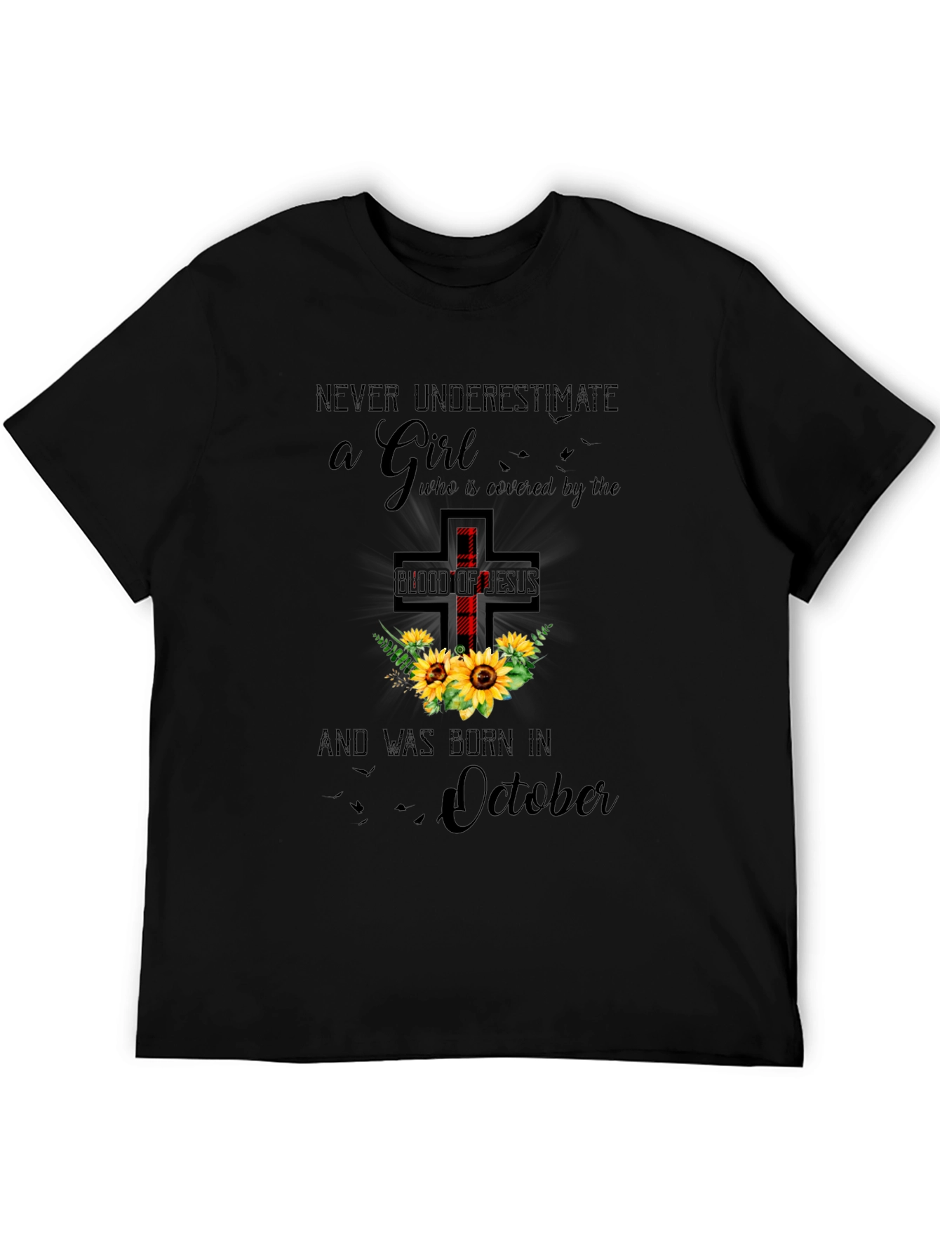 Black Never Underestimate a Girl Born in October T-Shirt view 5