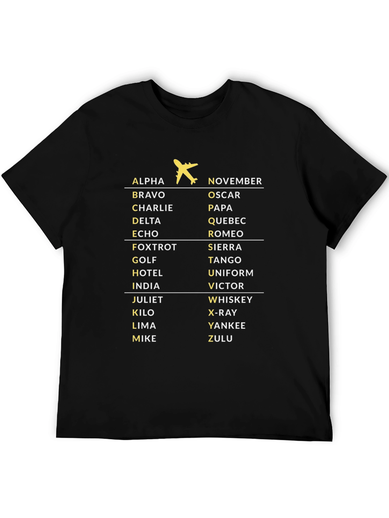 Black Phonetic Alphabet Airplane Black T-Shirt view 5