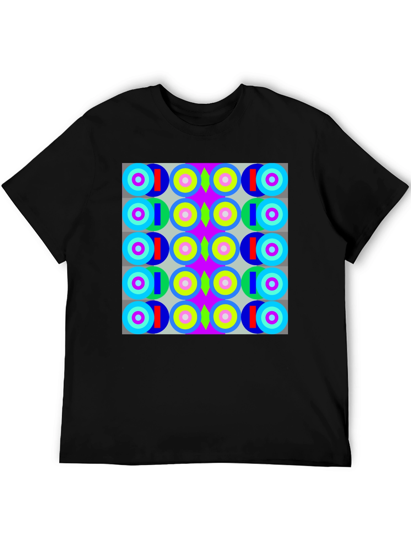 Black Retro Geometric Pattern T-Shirt view 5