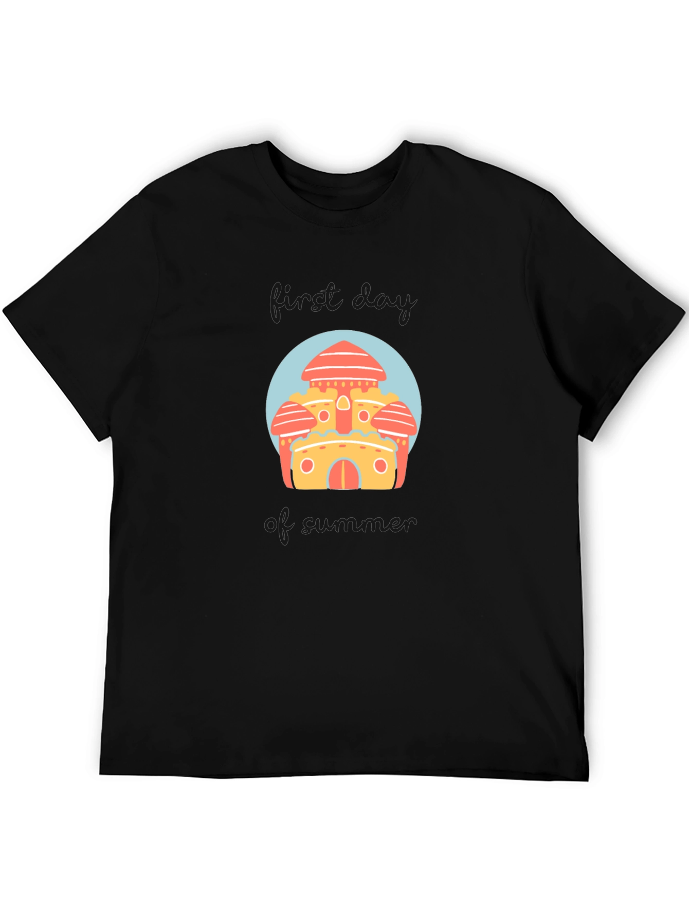 Black Black T-Shirt with Cartoon Castle Graphic view 5