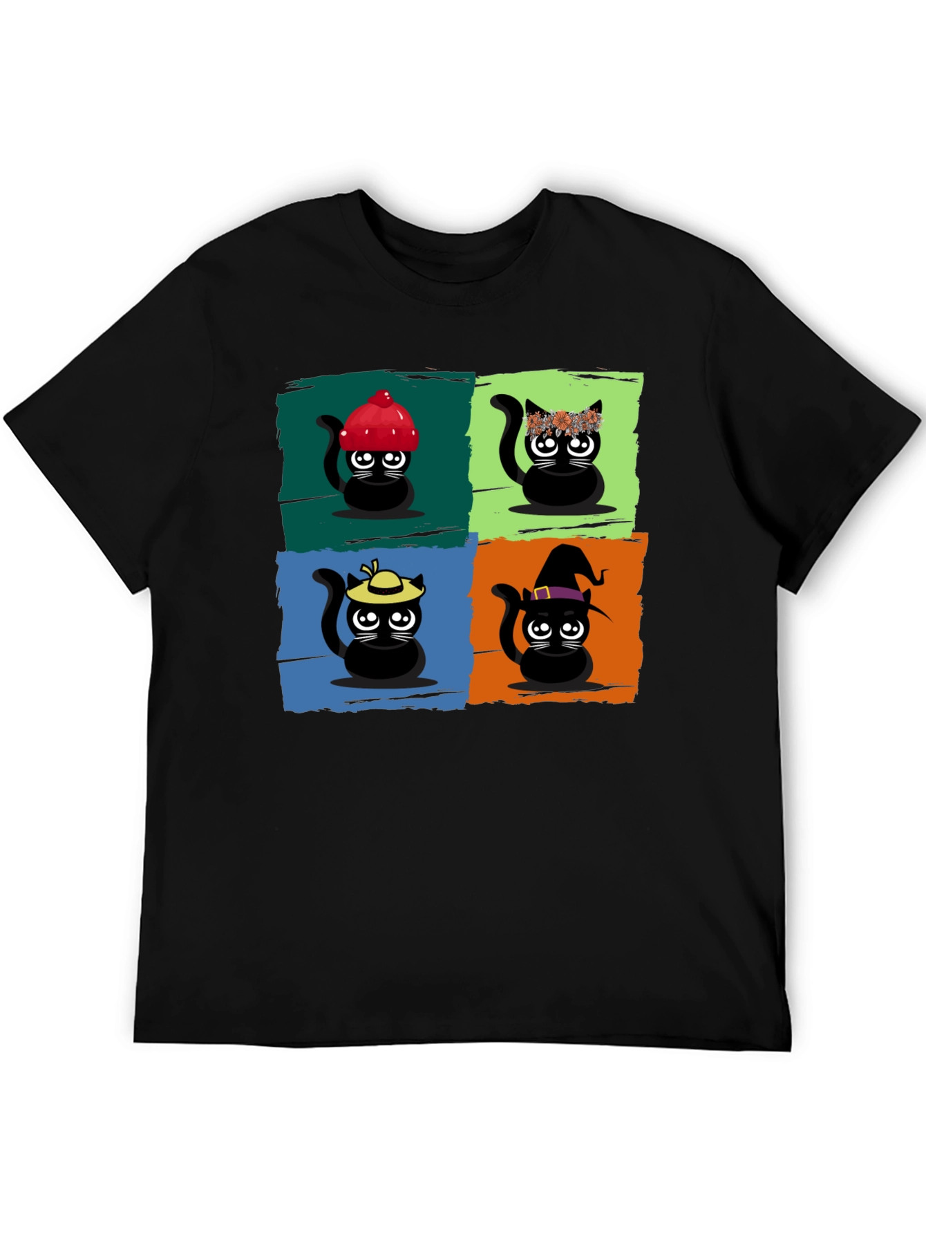 Black Cartoon Cats Black T-Shirt view 5