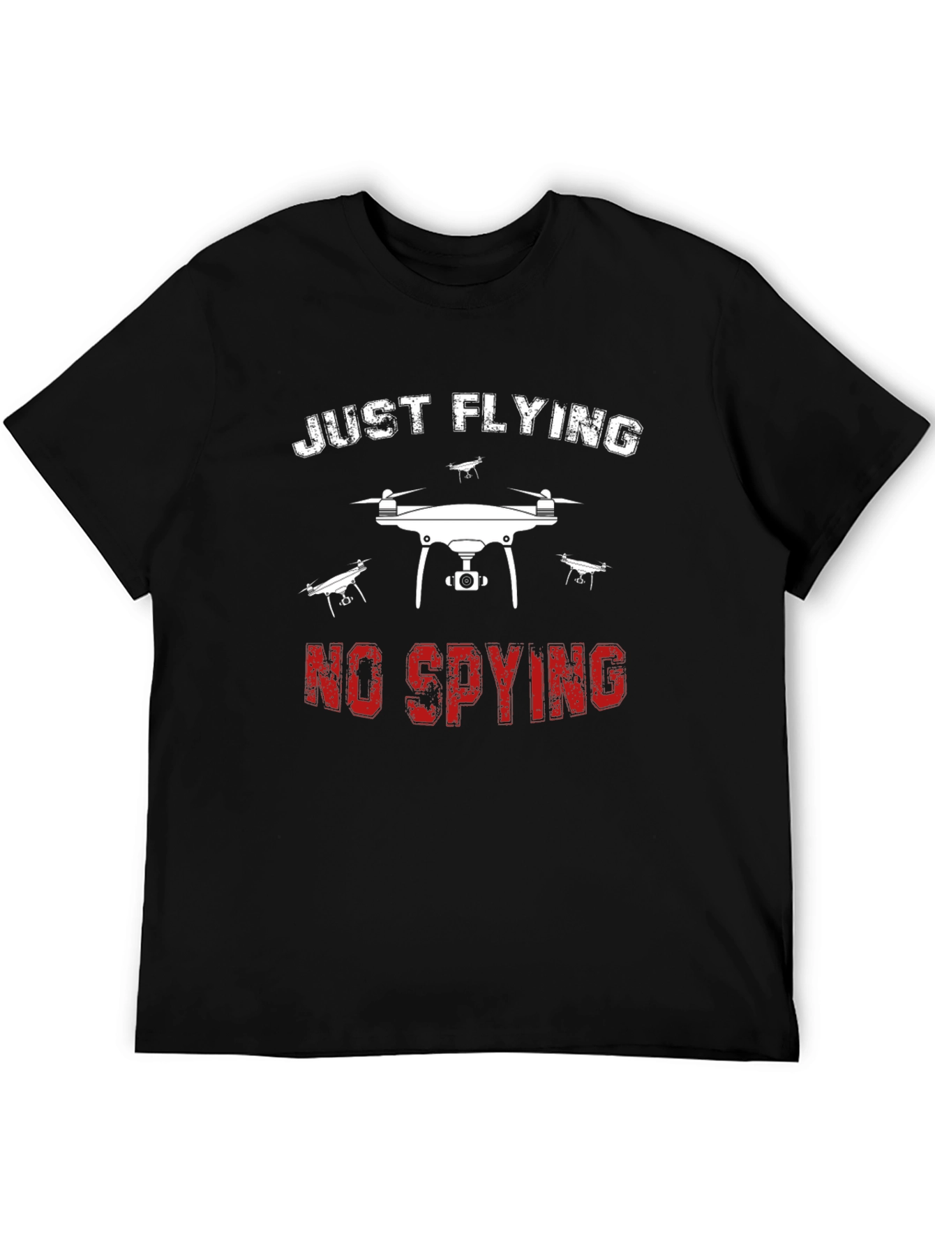 Black Just Flying No Spying Drone Graphic Tee - Black view 5