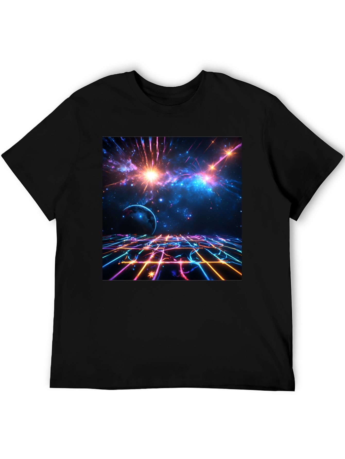 Black Nebula Space Graphic Tee - Stylish Black Cotton T-Shirt view 5