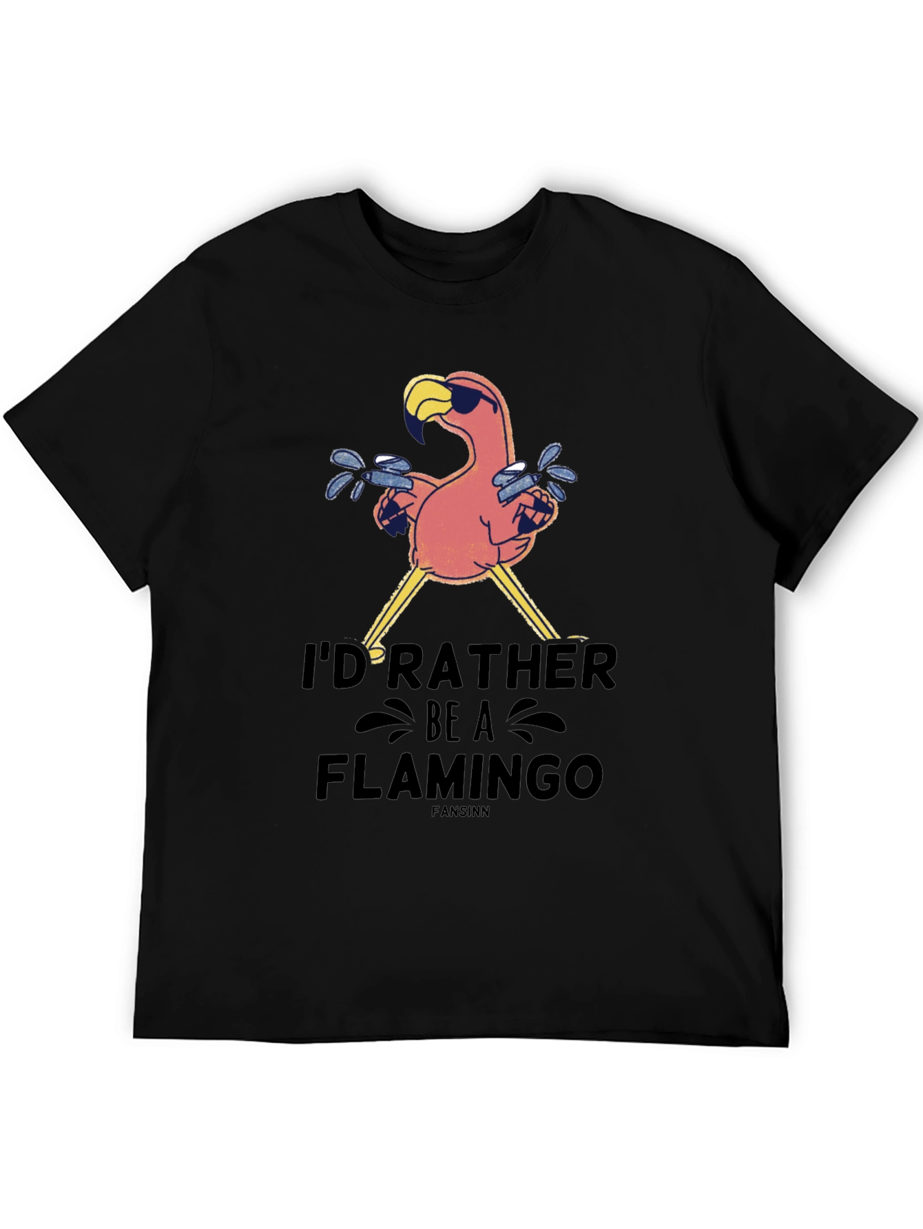 Black I'd Rather Be A Flamingo Black T-Shirt view 5