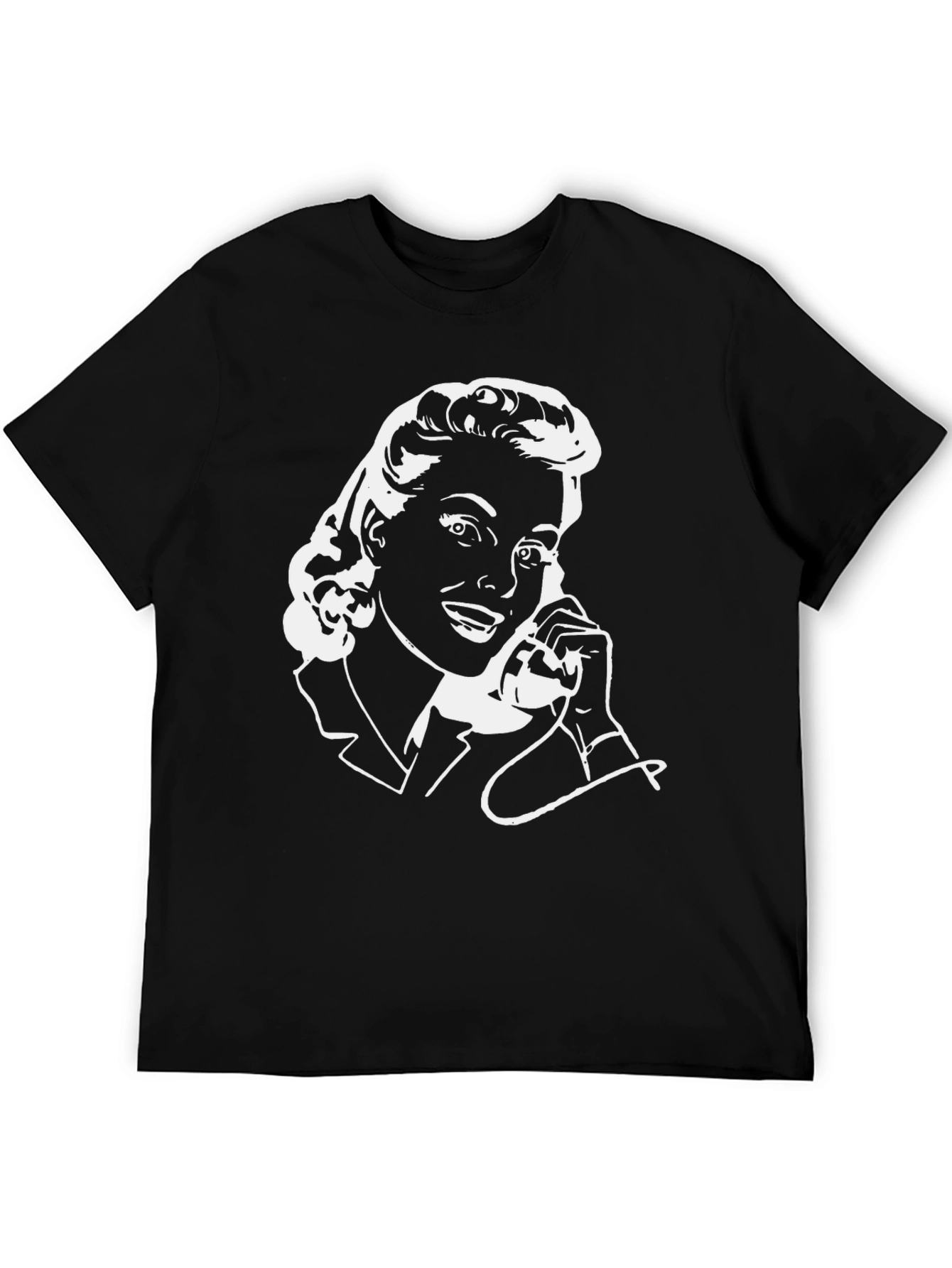 Black Retro Woman On Phone Black T-Shirt view 5