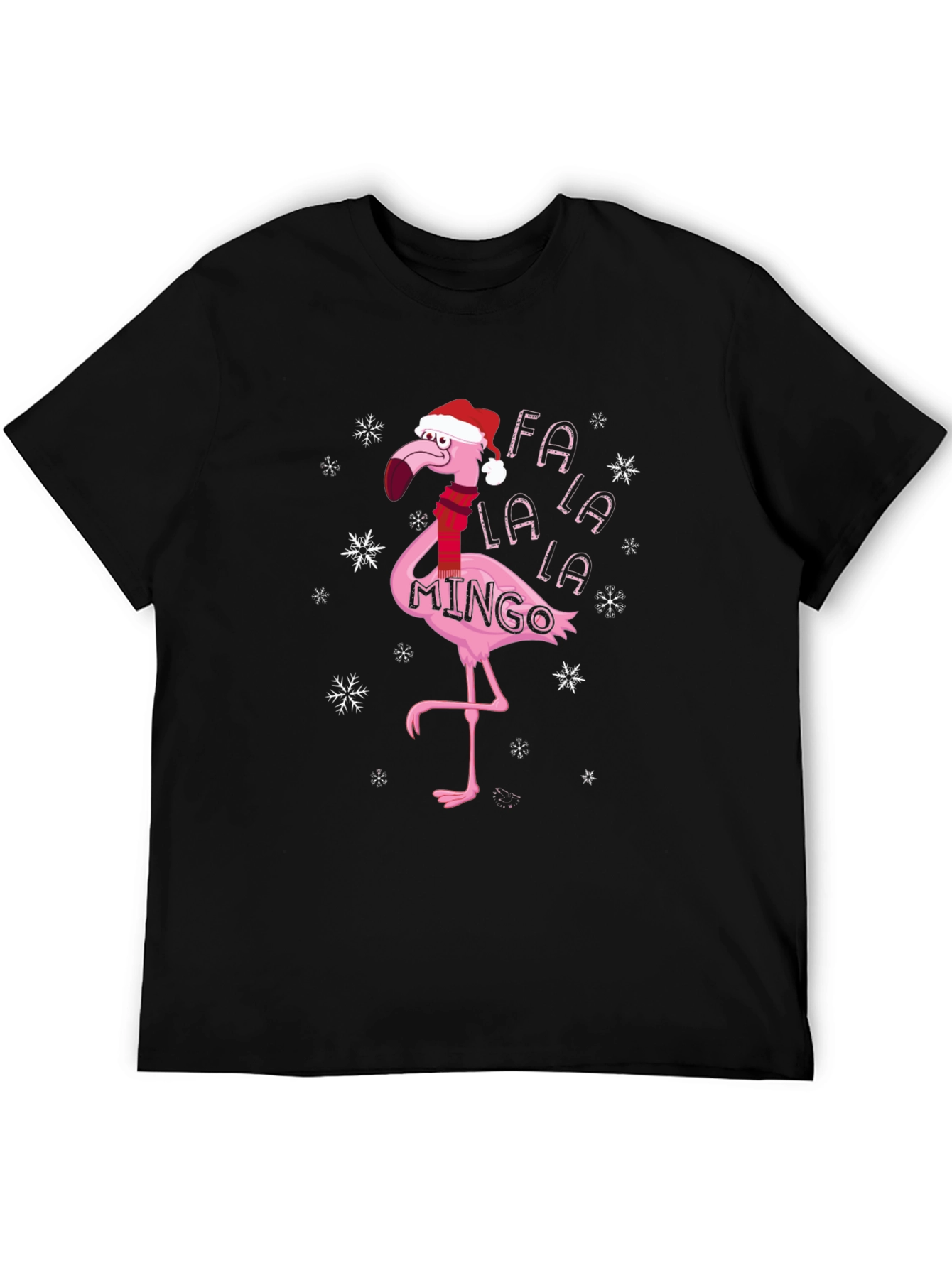 Black Festive Flamingo Christmas T-Shirt - Fa La La La Mingo view 5