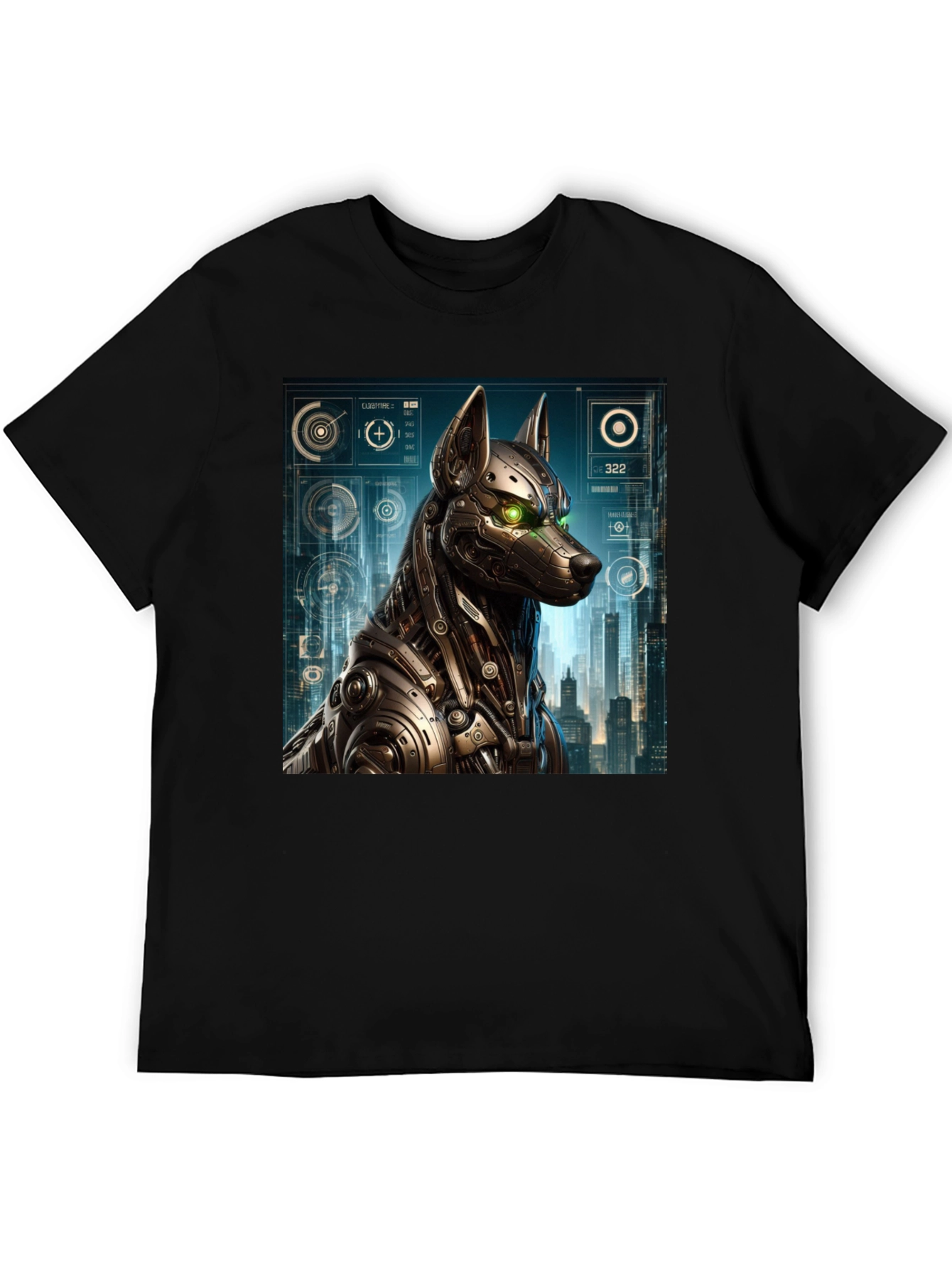 Black Cyberpunk Robot Dog Graphic T-Shirt view 5