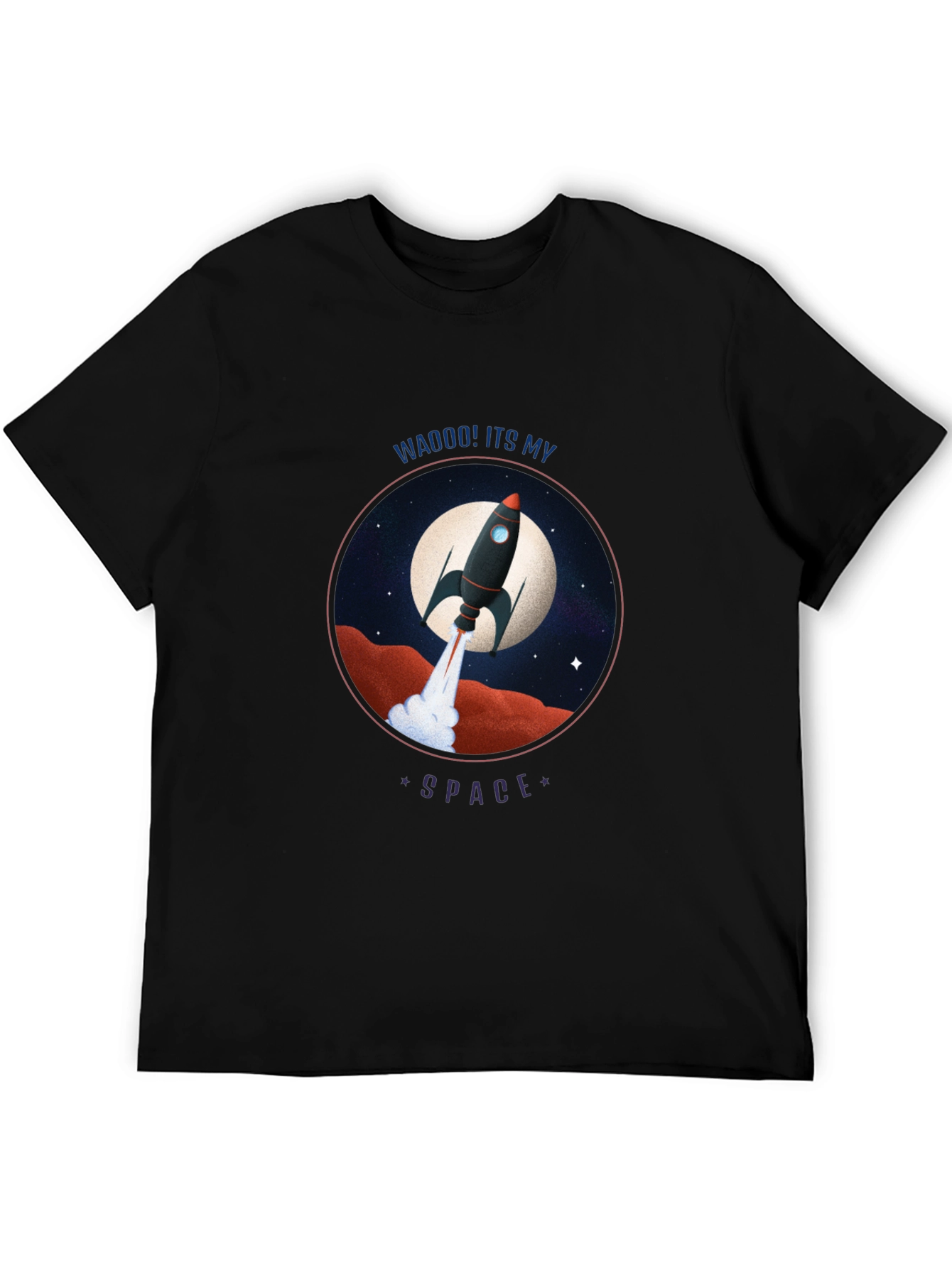 Black Rocket in Space Graphic Tee view 5