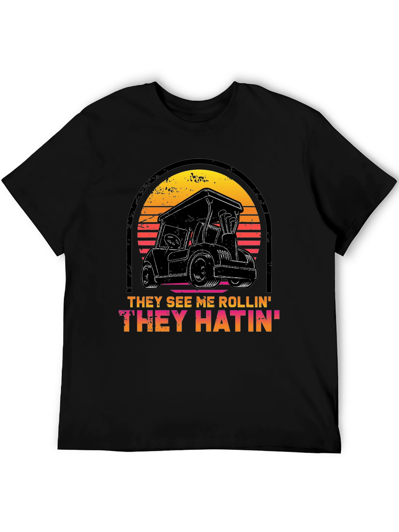 Black Golf Cart Sunset T-Shirt - They See Me Rollin' Tee view 5