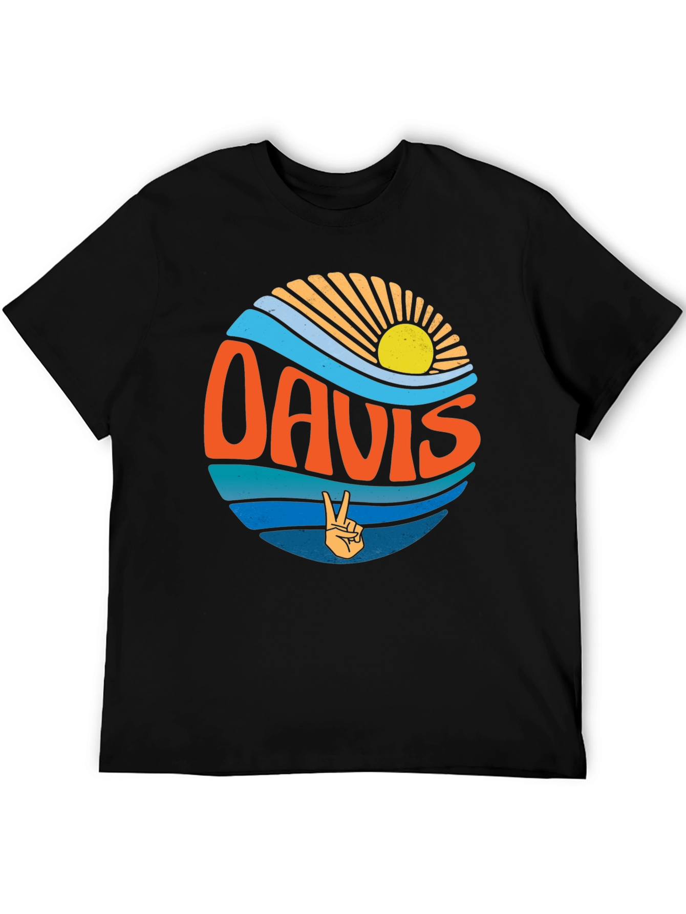 Black Davis Peace Sign Retro T-Shirt view 5