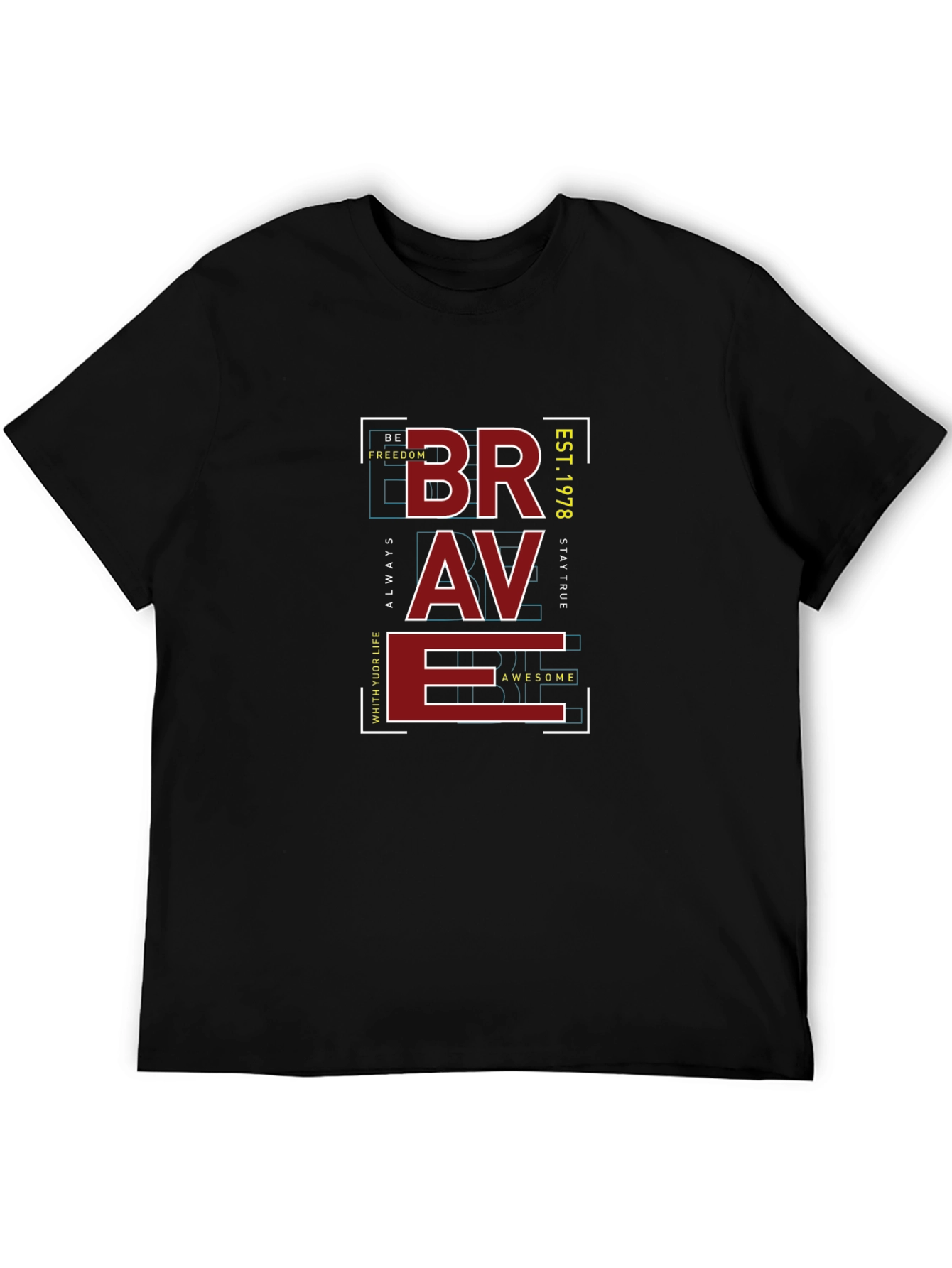 Black Brave Graphic Print T-Shirt - Men's Casual Tee view 5